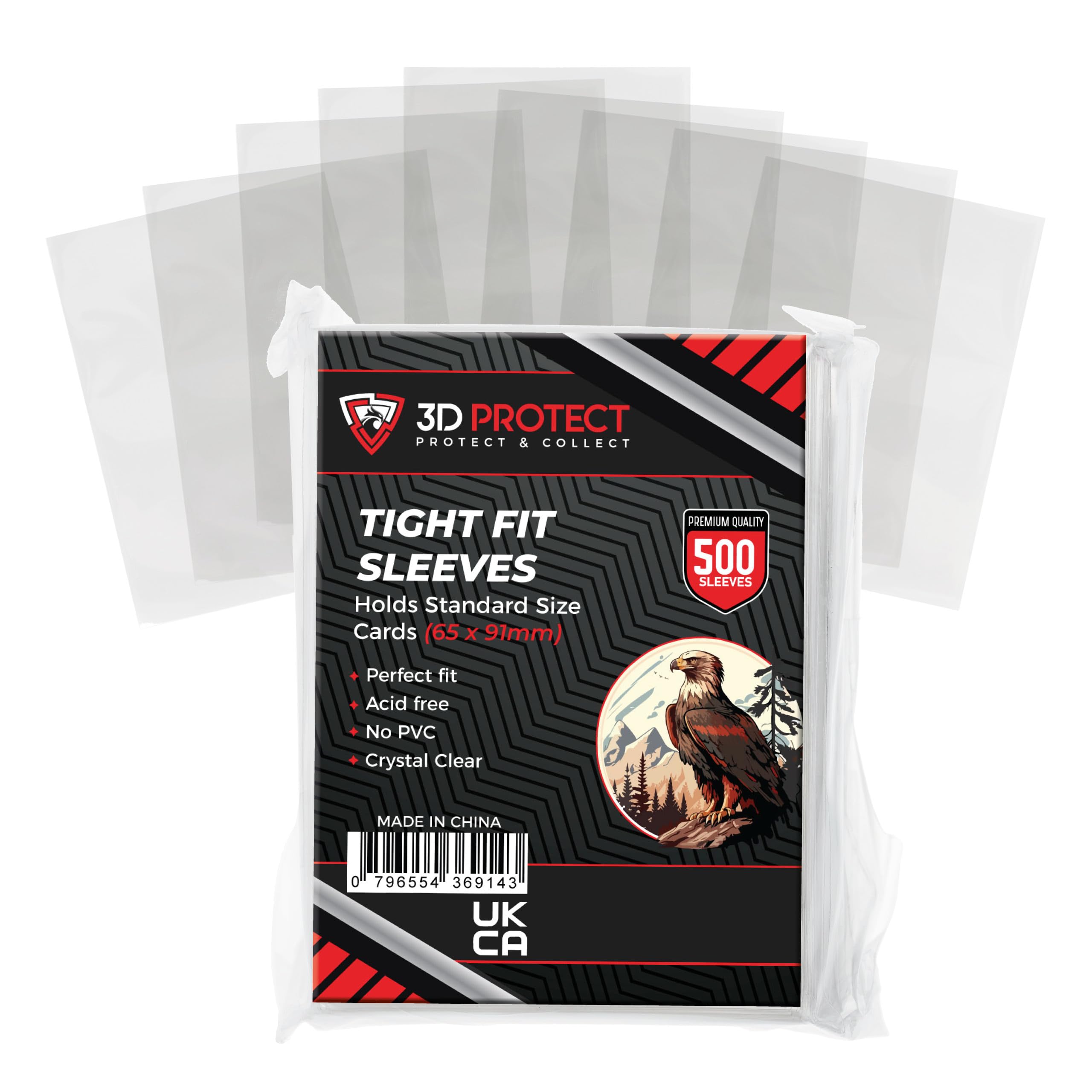 3D-Protect Perfect Fit Sleeves 500Pcs Set  Ultra-Thick, Tight Fit Card Sleeves Compatible with Various Trading and Sports Cards  No Acid, No PVC, Transparent Design