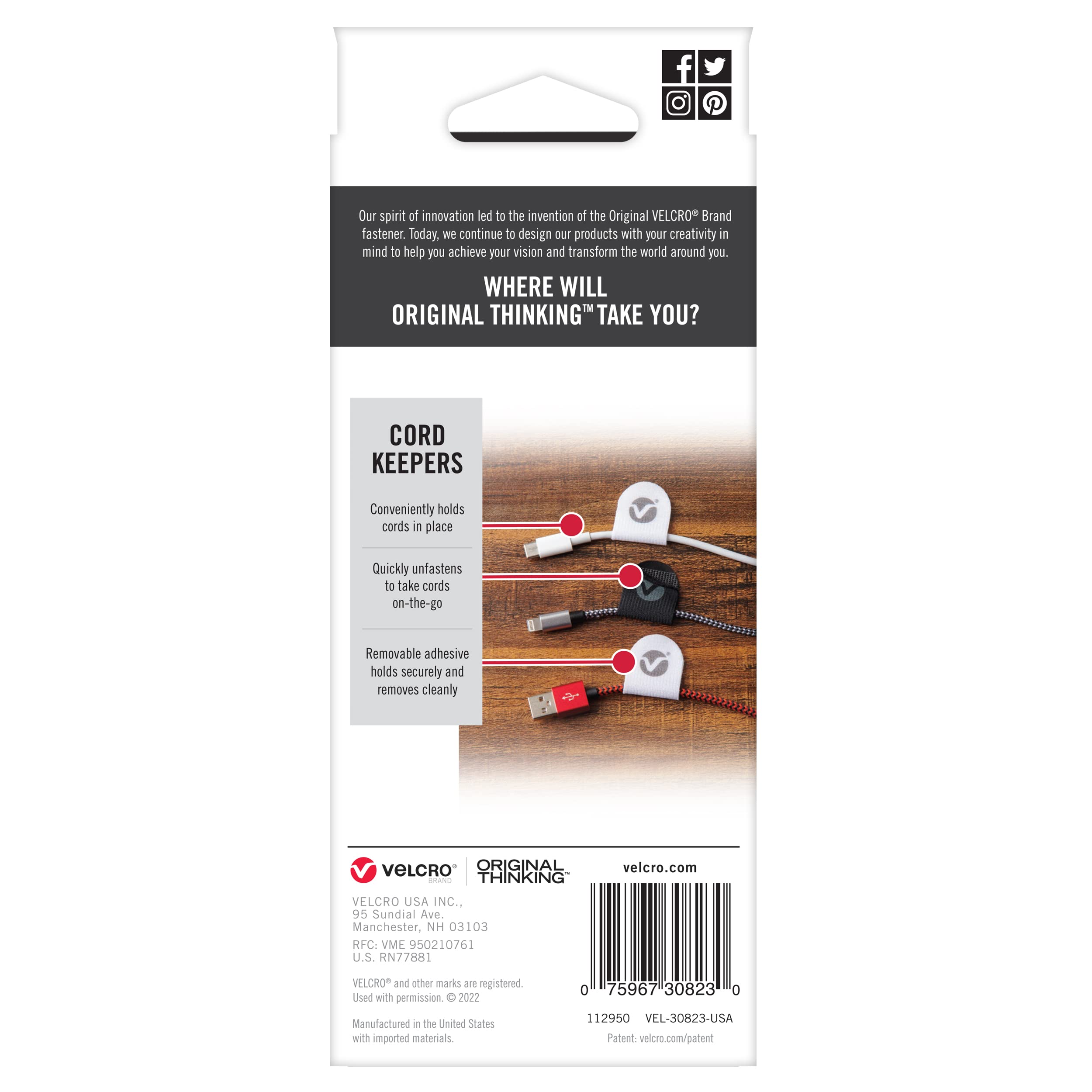 Velcro Brand Cord Keeper 30 Pack Soft Nylon Cable Clips Removable Adhesive Backing Wire Organization Stick on Appliance Cord or Indoor Christmas Light Clips — Amazon image 7