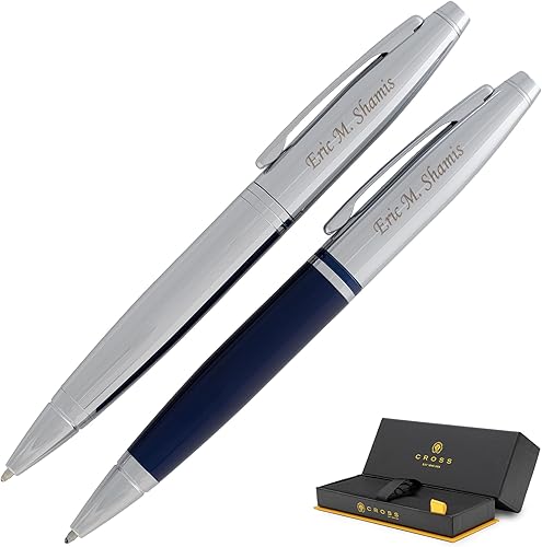 Dayspring Pens Cross Calais - Juego de bolígrafos dobles personalizados, 1 bolígrafo cromado y 1 azul