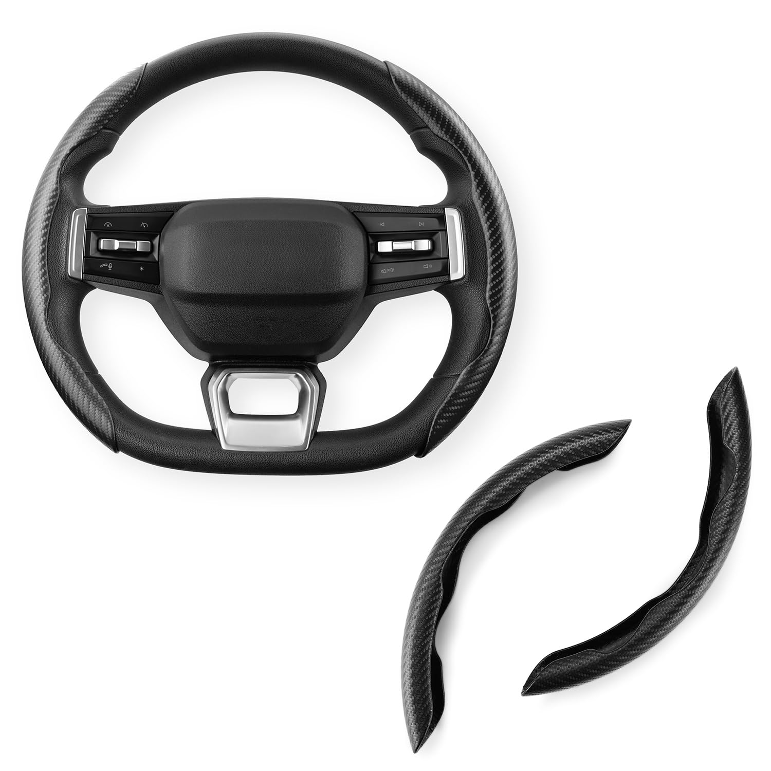 amazon basics Car Steering Wheel Grip | Black | Carbon Fiber | Non Slip | Sweatproof and Anti-skidding-image-33