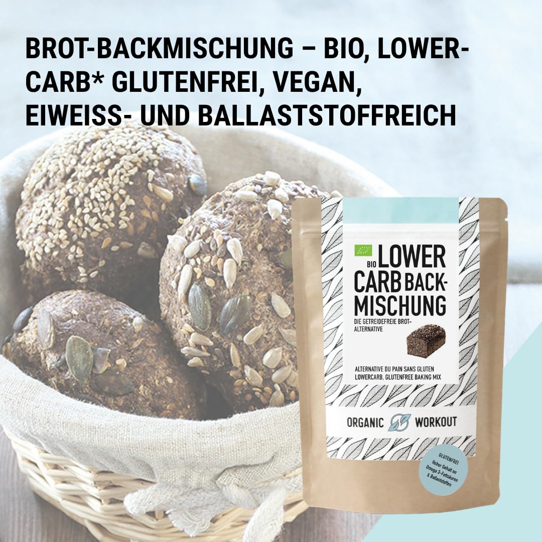 LOWER-CARB-BROTBACKMISCHUNG 3x350g – Bio, vegan, glutenfrei, Eiweiss-Brot-Alternative, Lebensmittel ohne Getreide, lactosefrei, keto, Organic Workout