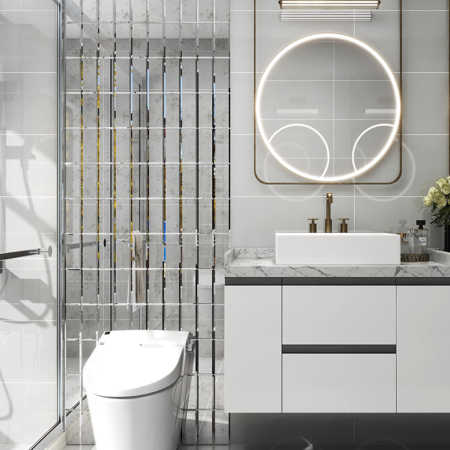 Lovdeco Light Antique Mirror Tile, Beveled Subway Mirror Backsplash 3x6 Inch for Kitchen Bathroom Wall (40 Pcs, 5 SQ.FT.)