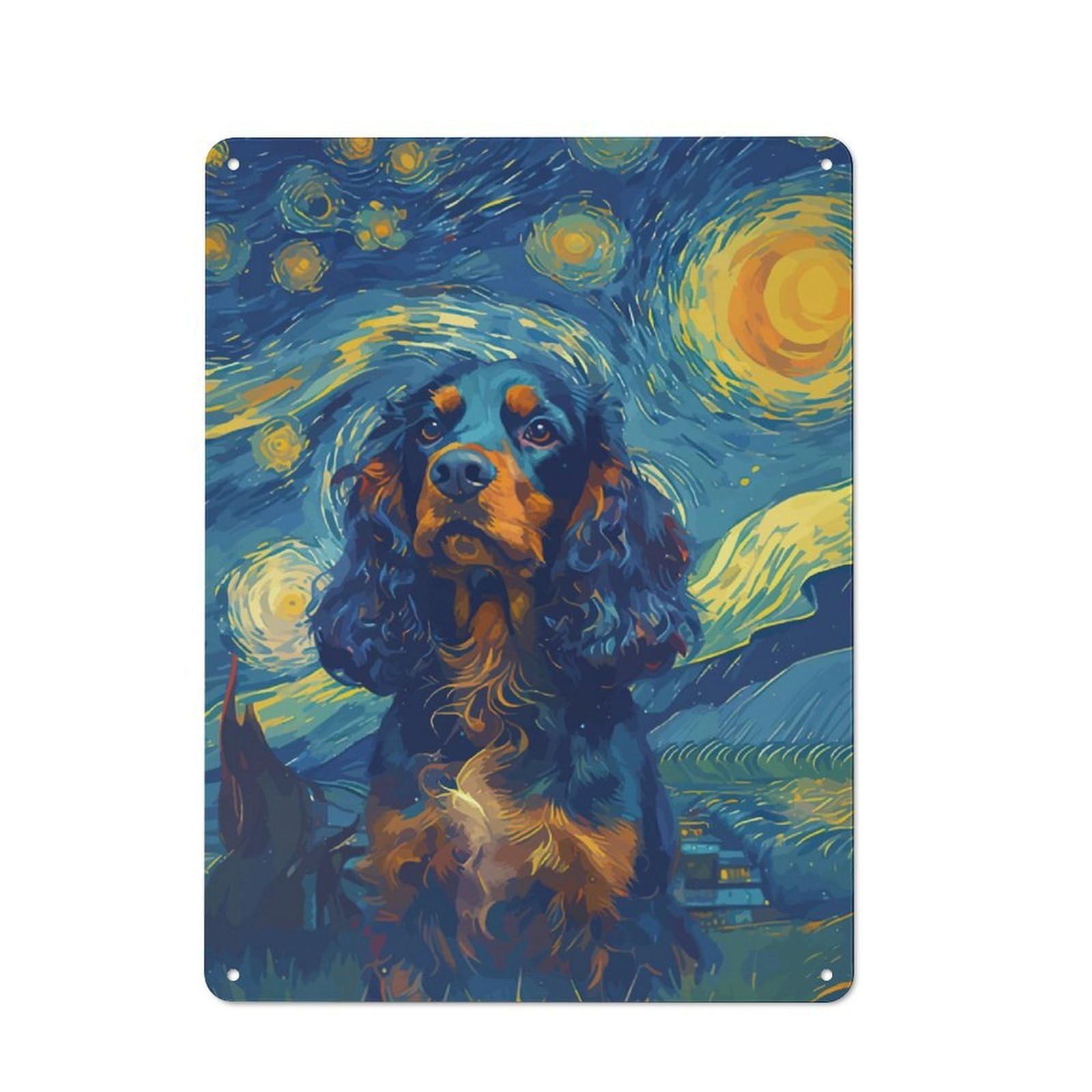 Junmoney Starrynight Cocker Spaniel Retro Tin Sign 40X30cm For Man Cave Or Games Room, For Collectors Decorating Games Rooms And Man Caves