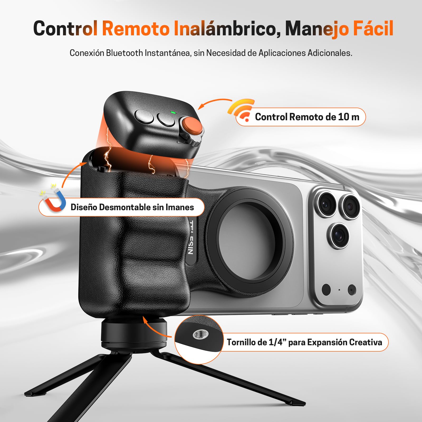 Jeebel Handle Grip Movil - Empuñadura Magnético para Smartphone con Mando a Distancia USB Inalámbrico & Rosca 1/4 Pulgada - Estabilizador Cámara para Teléfonos iPhone y Android para Selfie/Vlog/Video