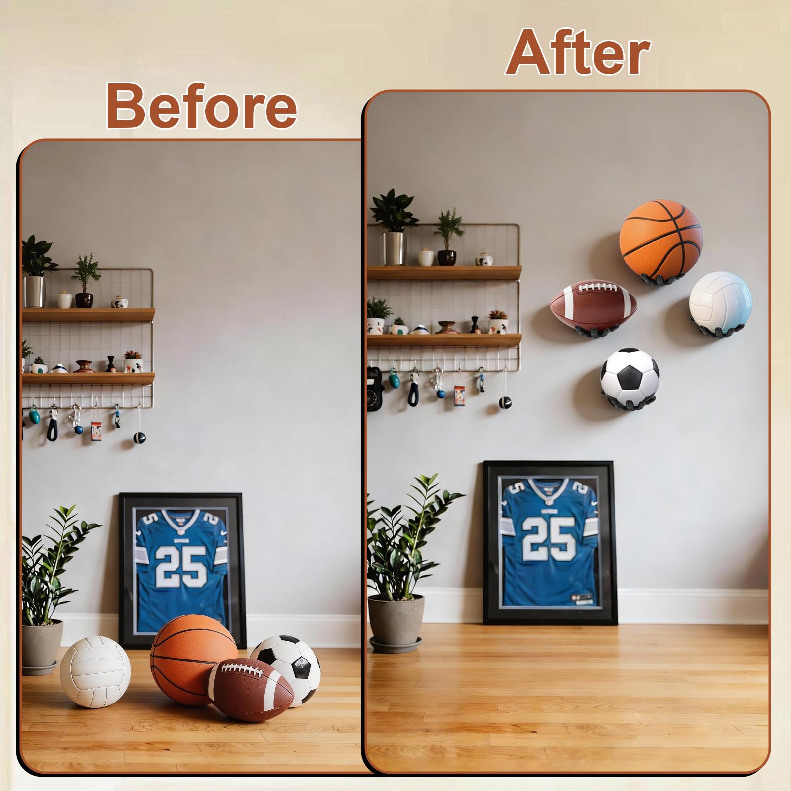 2Uds Soporte Balones, Negros Soporte Balon Futbol en Forma de Palma, Regalo Creativo de Baloncesto para Almacenamiento y Decoración, Soportes para Balón en la Pared de Rugby y Fútbol
