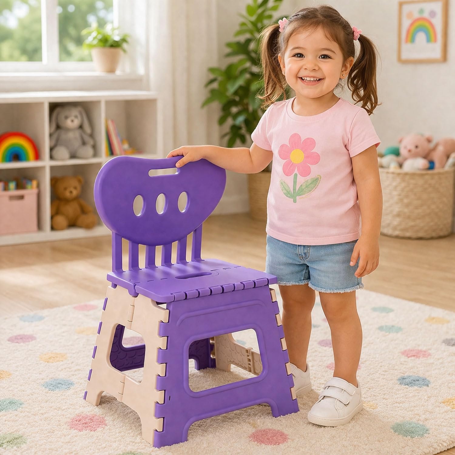 A to Z Hub Folding Plastic Chair with Backrest for Kids & Adults | Portable, Lightweight, Durable Step Stool Seat | Space Saving, Easy to Carry, Indoor Outdoor Multipurpose Chair Brown (Purple)-image-19