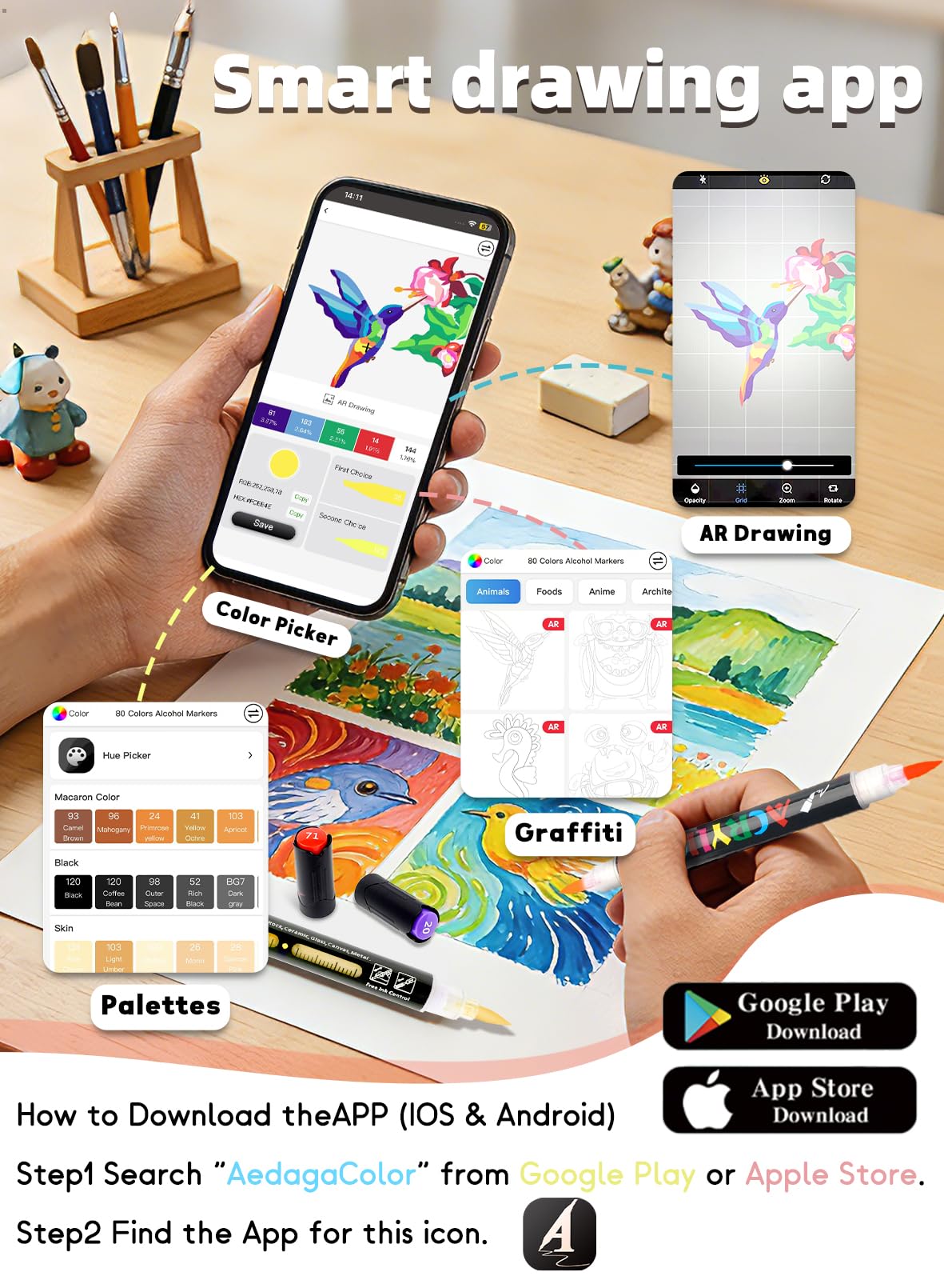 AEDAGA 96 Kolorów Markery Akrylowye z APP, 48 Zestaw Pisaków Akrylowe