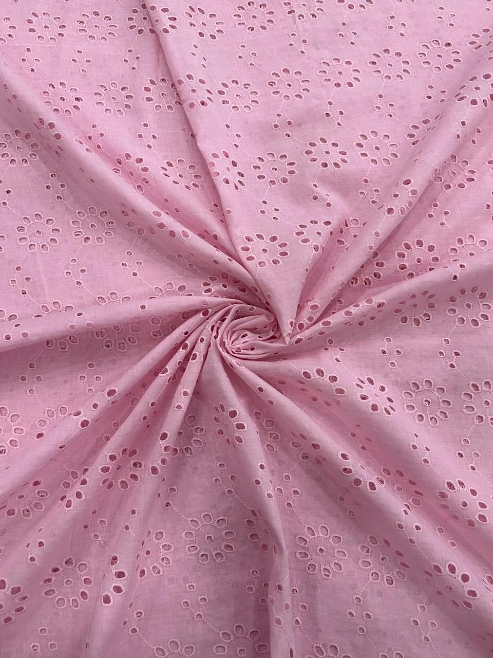 Pure Cotton Hakoba Embroidered Fabric | 3 Meter Length | 44 Inch Width | Soft & Breathable Eyelet Cotton Material | Kurti, Dress, Suit & Summer Wear Fabric (Pink)