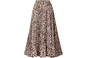 Womens Skirt Leopard Print Midi Long Shirring Skirts High Waisted A Line Skirts