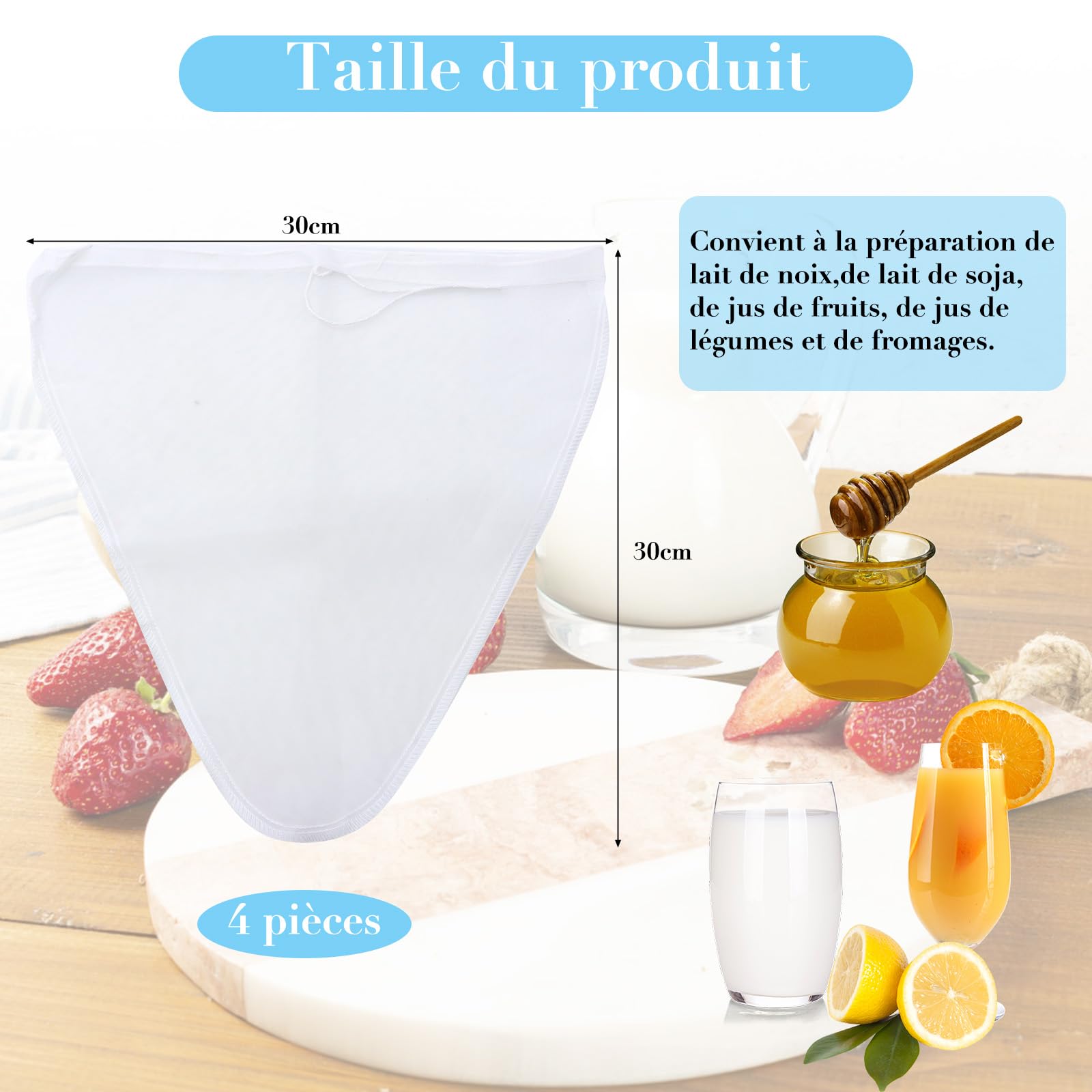 Set 8 Sacchetti Filtro In Nylon 20x30 Cm - Per Birra, Latte Vegetale, Succhi, Filtrazione Alimenti