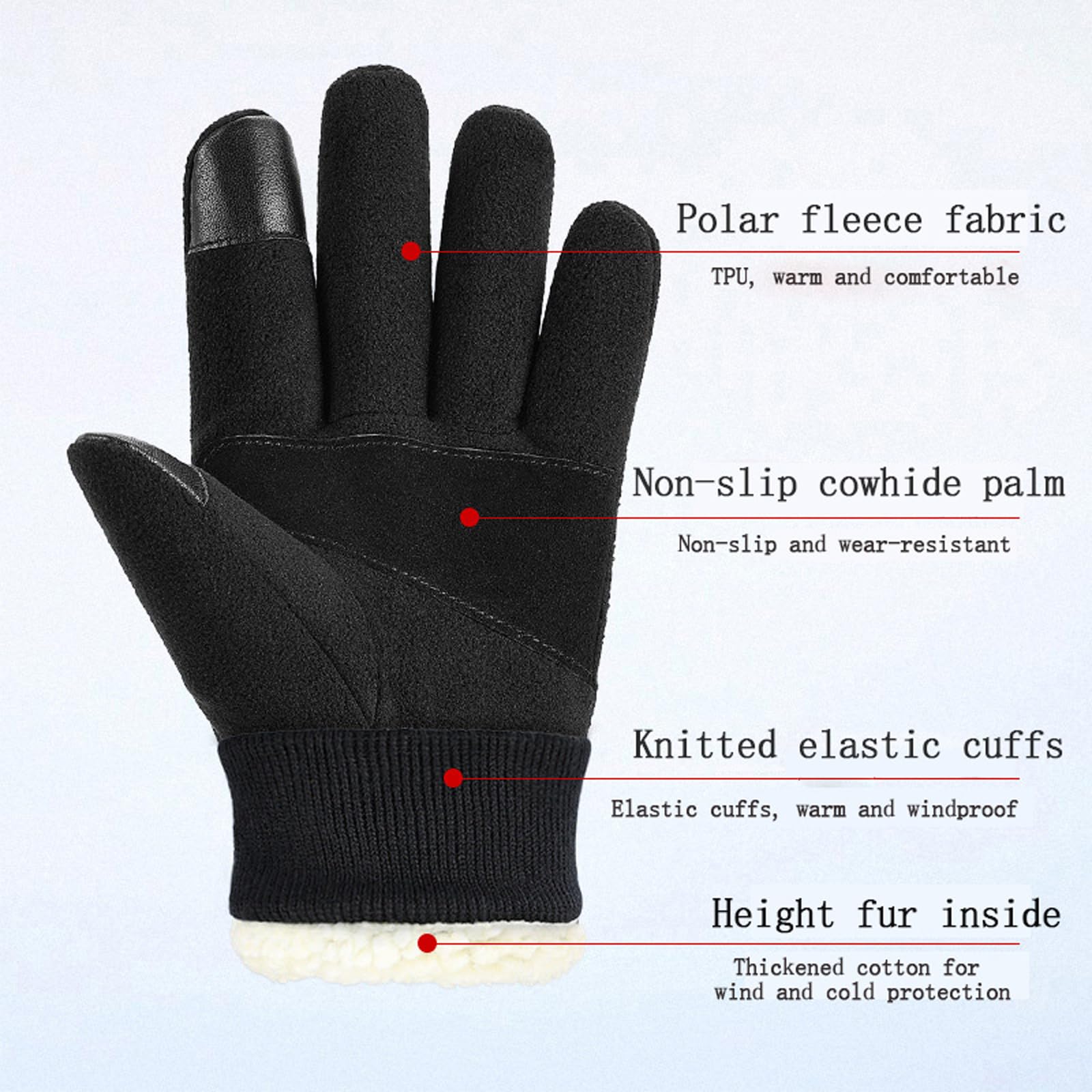 Guanti Antivento, Guanti Invernali in Cotone per Uomo e Donna, Touch Screen Caldo e Flessibile per Equitazione, Alpinismo, Sport all'Aria Aperta