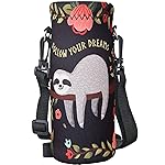 RICHEN Neoprene Water Bottle Carrier Bag with Adjustable Shoulder Strap,Insulated Water Bottle Cover for 750ml/24oz Stainless Steel/Glass/Plastic Bottles (Sloth,750ml)