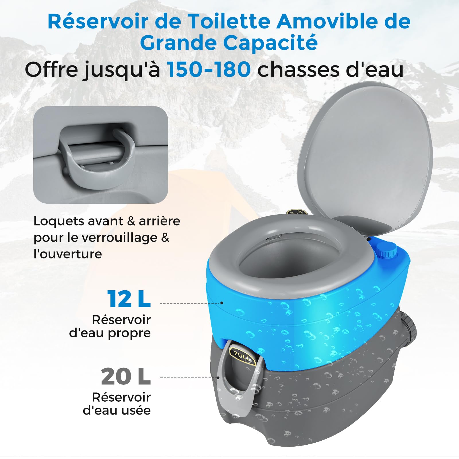 GOPLUS Toilettes Sèche Portable, Réservoir Eau 12L, Eaux Usées 20L, Pompe de Chasse d'eau, Supporte 150kg, Compacte à Double Sortie pour Camping, Pêche, Bateau,45 x 40 x 42 CM