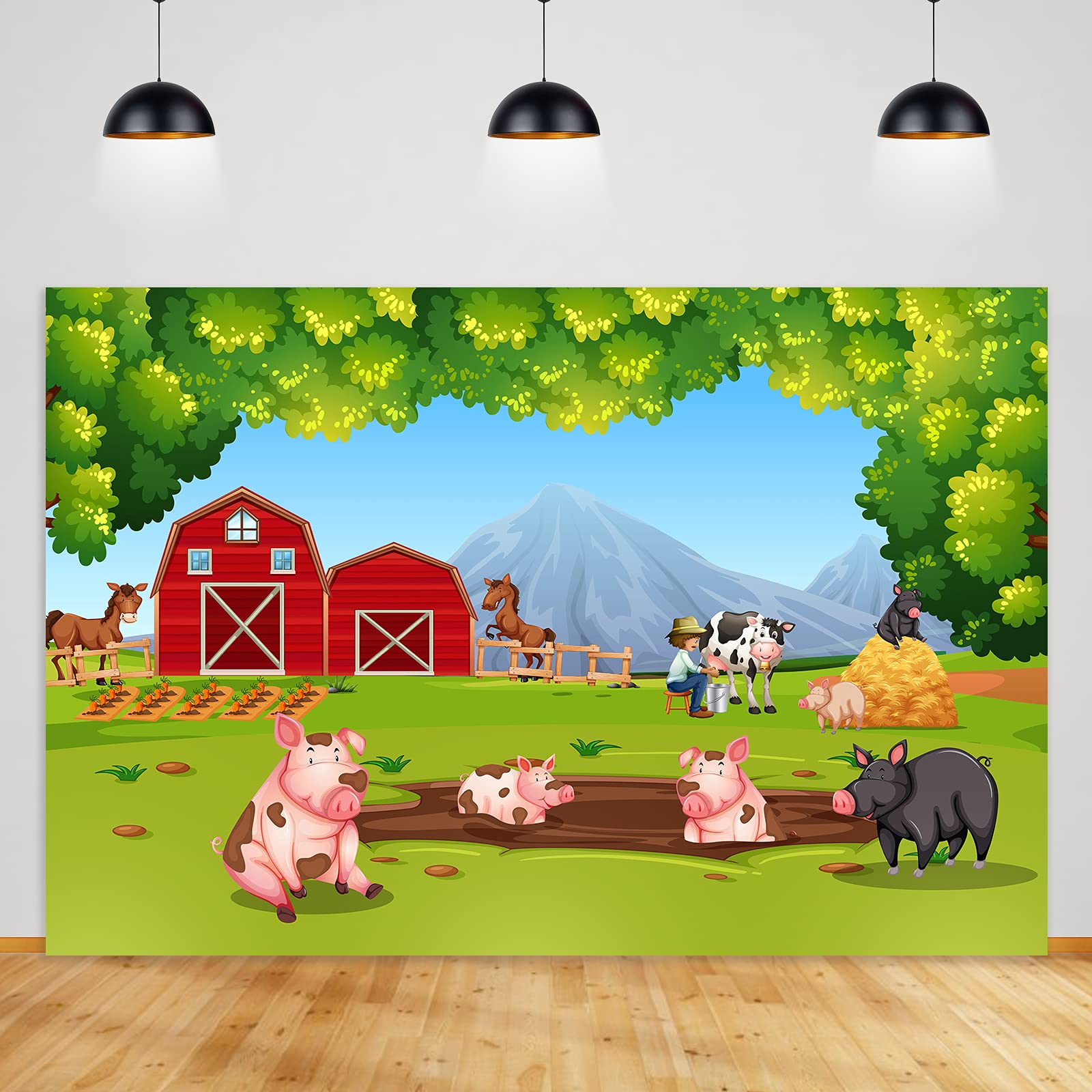 Farm Animals Theme Party Backdrop Farm Animals Barn Backdrop Banner for Grass Children Birthday Party Supplies, Farm Animals Scenic Background Photo Booth Banner