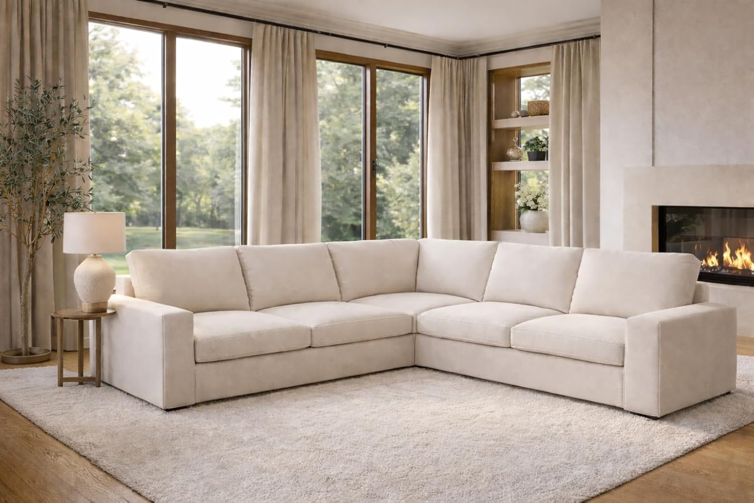 The Durable Kivik Sectional 4 Seat Sofa Cover Replacement is Compatible with IKEA Kivik Corner 2 + 2 Four Seat Couch Slipcover. (Polyester Beige 2+2)