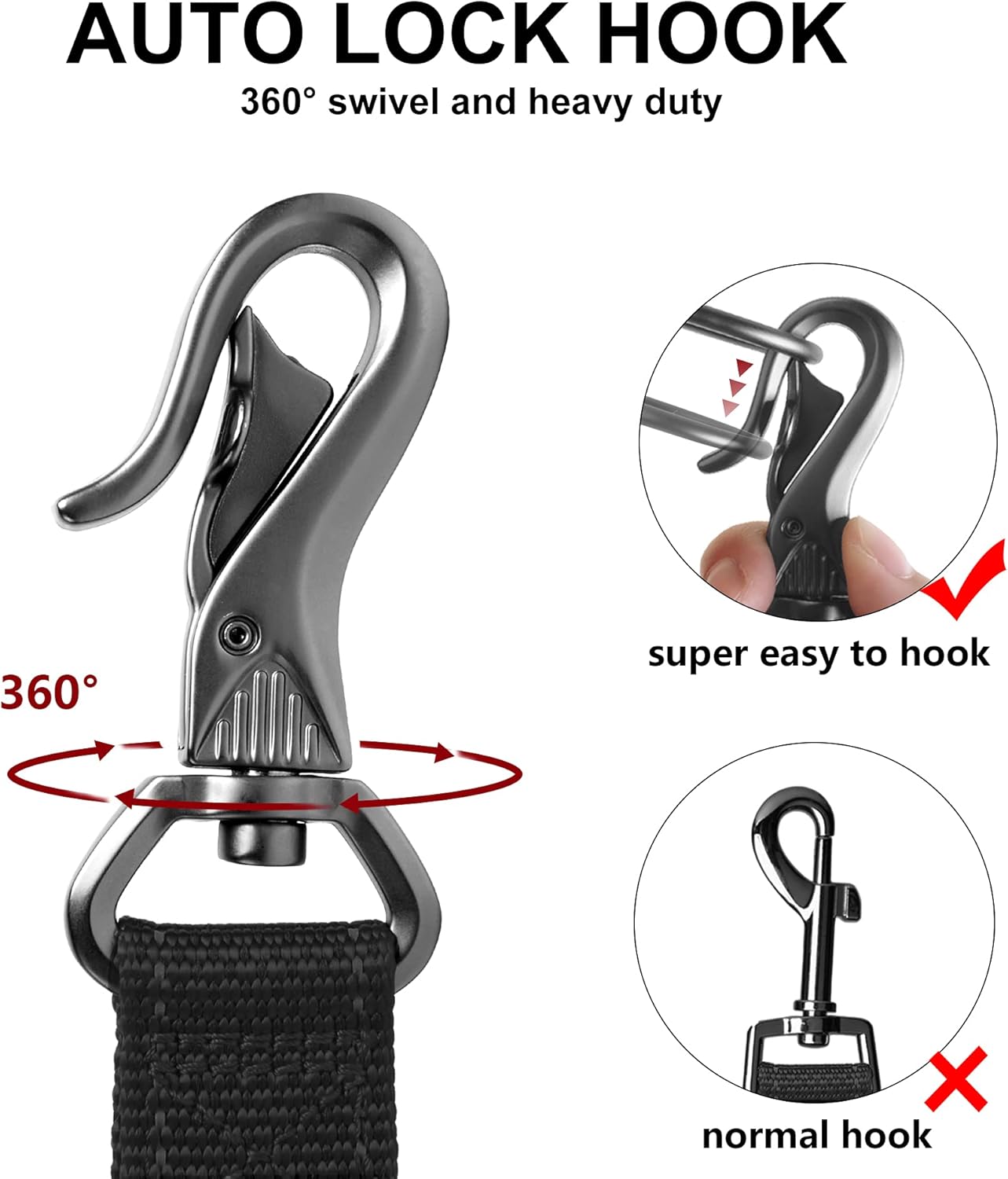 TwoEar 6FT 1IN Strong Black Dog Leash with 2 Padded Handles, Traffic Handle Extra Control, Comfortable Soft Dual Handle, Auto Lock Hook, Reflective Walking Lead for Small Medium and Large Dogs : Pet Supplies
