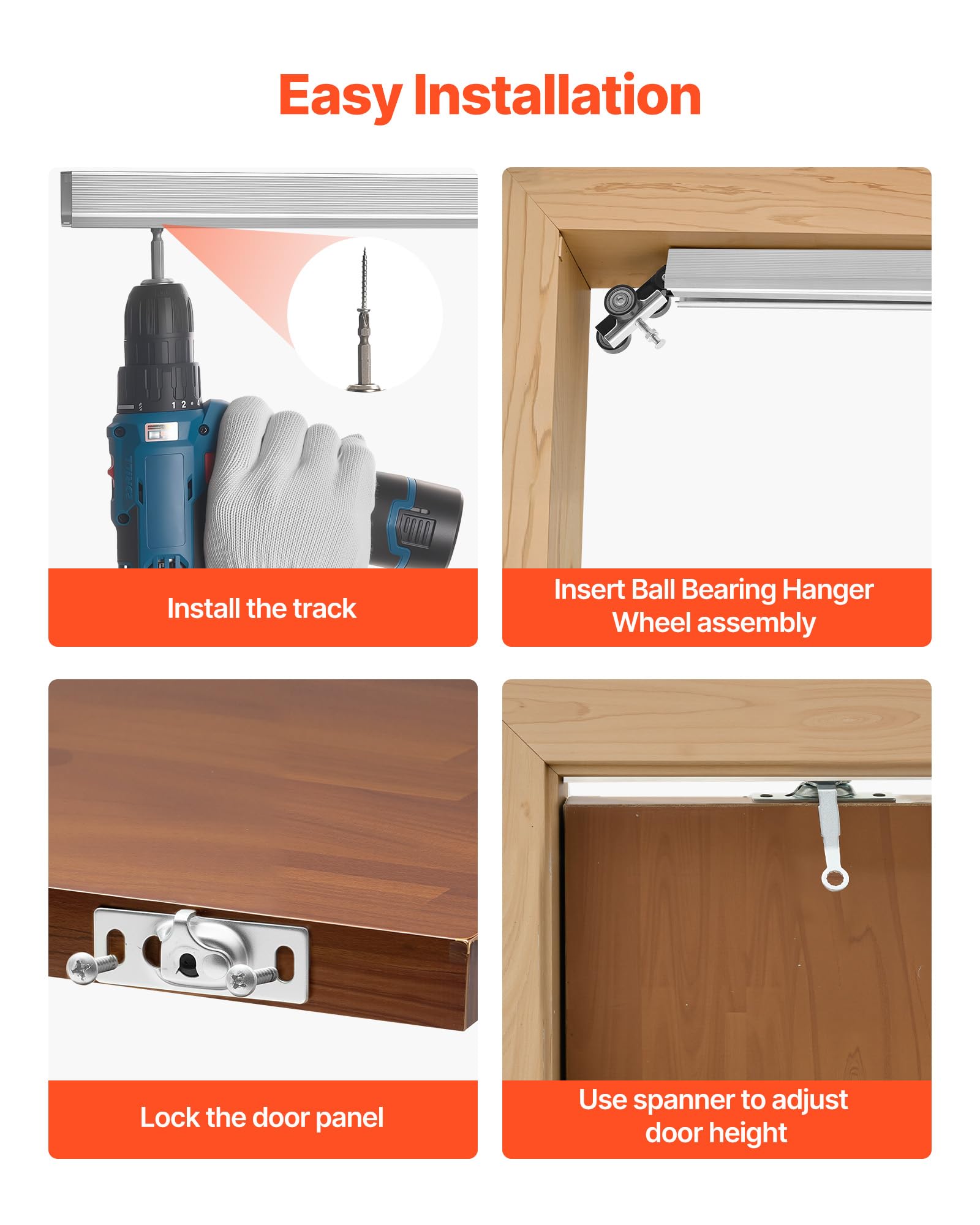 VEVOR Kit de Herrajes para Puerta Corrediza 174,6 cm, Herraje para Una Sola Puerta de 25-45 mm de Grosor y 914 mm de Ancho, Pista de Aleación de Aluminio, Deslizamiento Suave y Silencioso, Plata