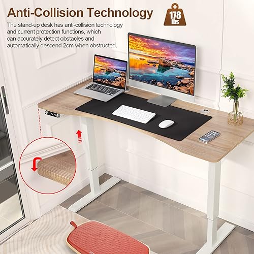 Miniatura 4 de farexon Escritorio eléctrico de pie de altura ajustable, estación de trabajo de escritorio de pie de 55 x 24 pulgadas, escritorio curvado