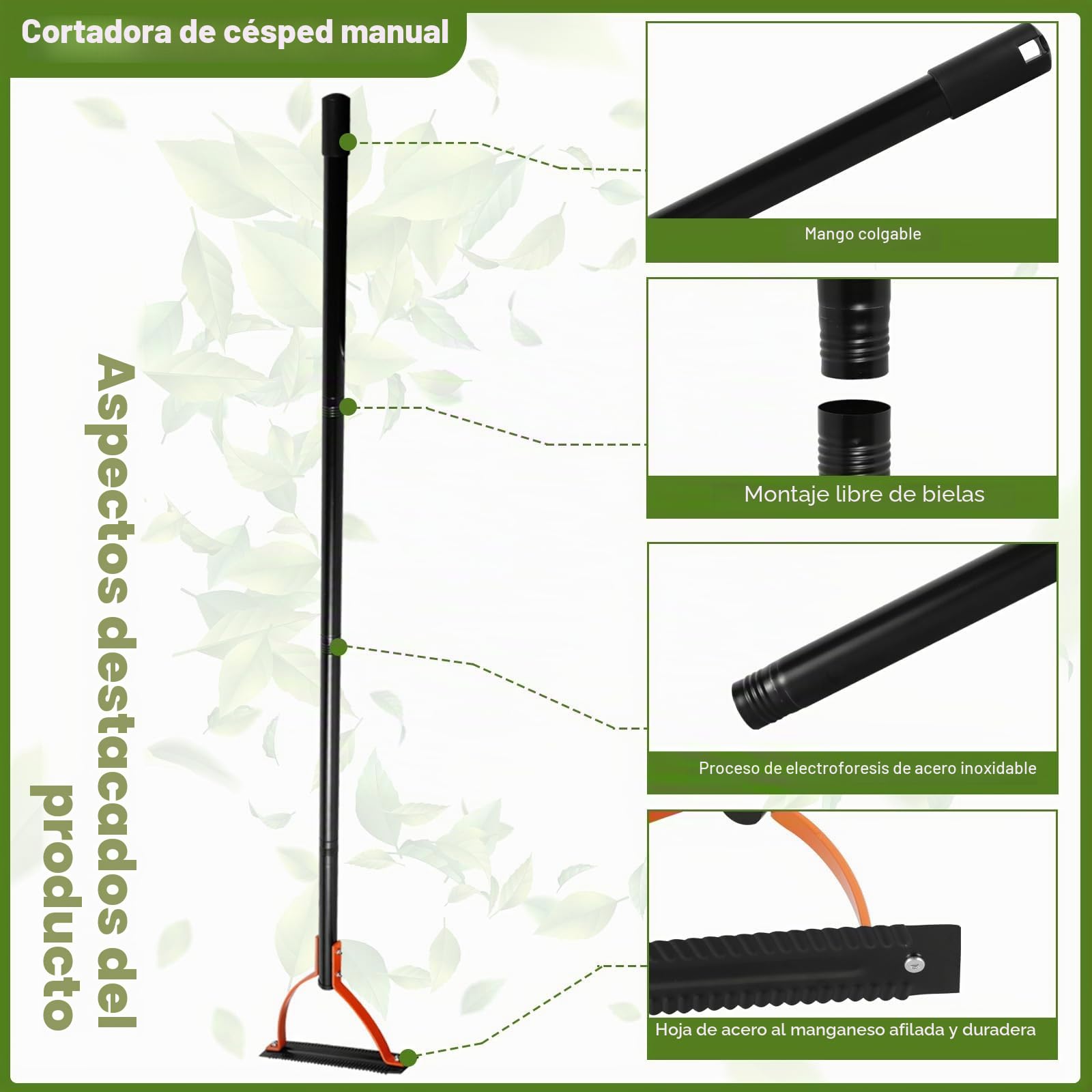 Látigo de hierba con hoja de acero dentado de doble filo, cortador manual de hierba con mango de 30 pulgadas, herramienta de mano para cortar malas hierbas en zanjas de campo de patio