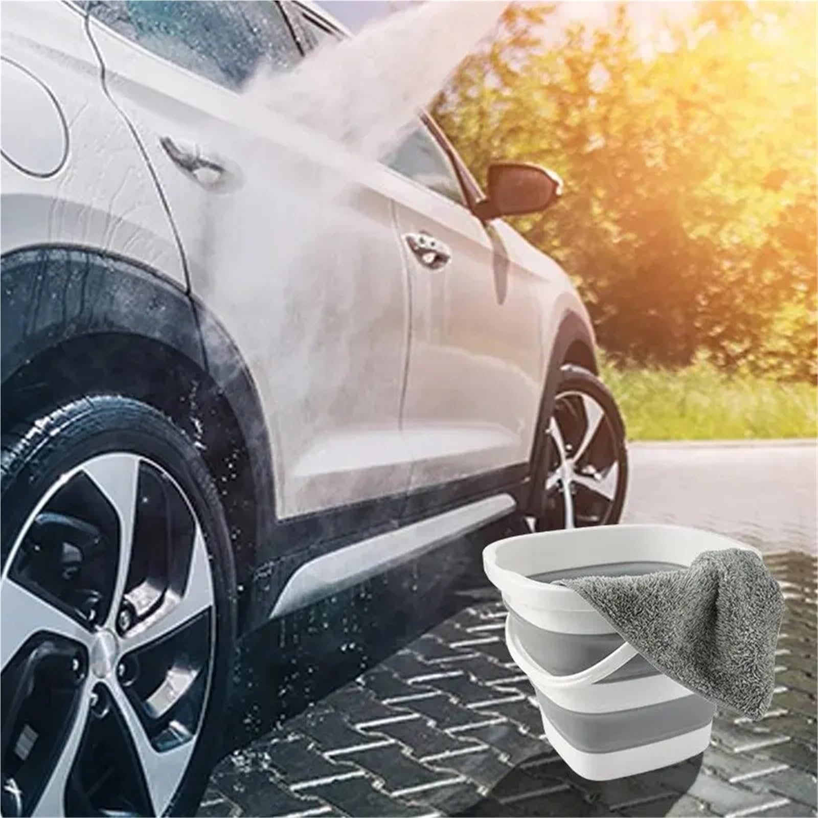 Secchio pieghevole quadrato in silicone da 2 pezzi, grande capacità, portatile, viaggio all'aperto, for auto, multiuso, salvaspazio Per La Pesca Campeggio