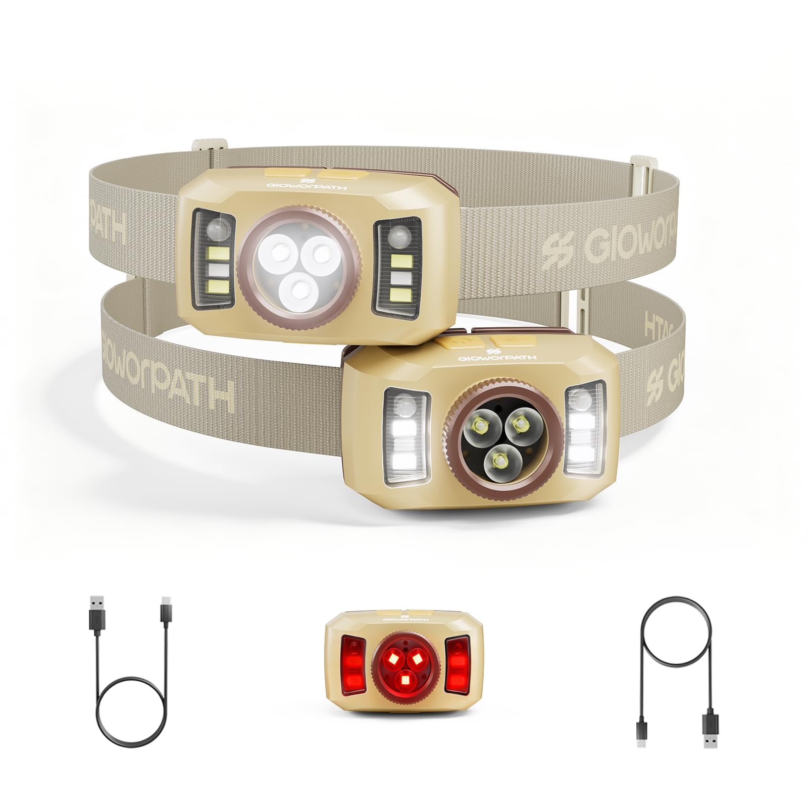 Upgraded Headlamp Rechargeable, Ultra Bright Headlight Flashlight with White Red Light, Motion Sensor Head Lights for Forehead, 6 Modes Head Lamp for