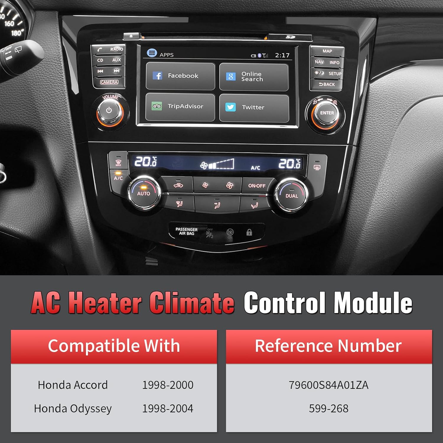 79600S84A01ZA Heater Climate Control Module Compatible with Honda Accord 1998-2000, Odyssey 1998-2004, AC Control Switch Panel Replace 599-268