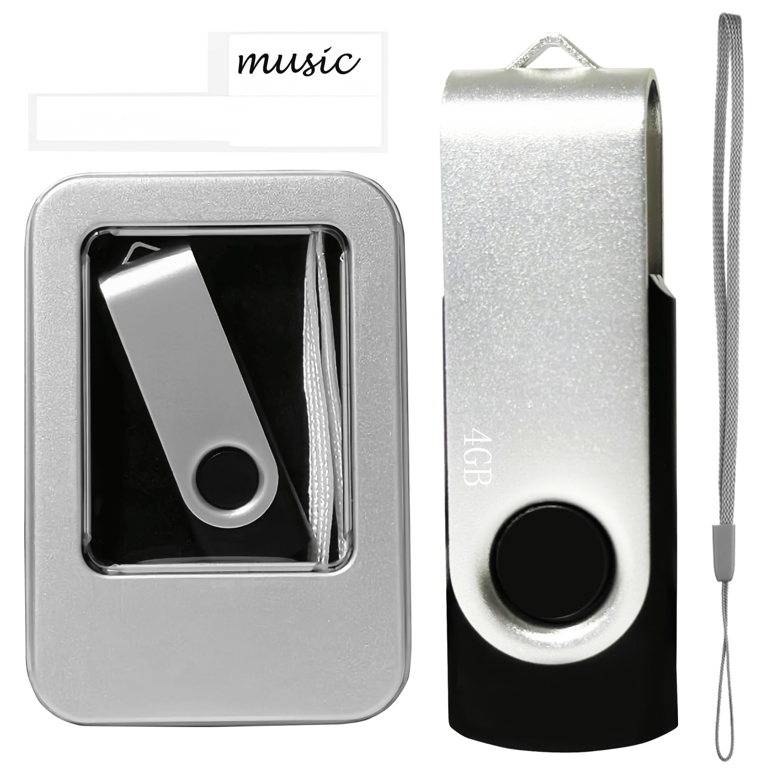 USB Thumb Drive 4GB USB 2.0 Flash Drive 1 Pack Memorias USB Memory Sticks Zip Drive USB Jump Drive 4GB with LED Light, Lanyard & Gift Case Swivel Pendrive for Storage and Backup, Sliver