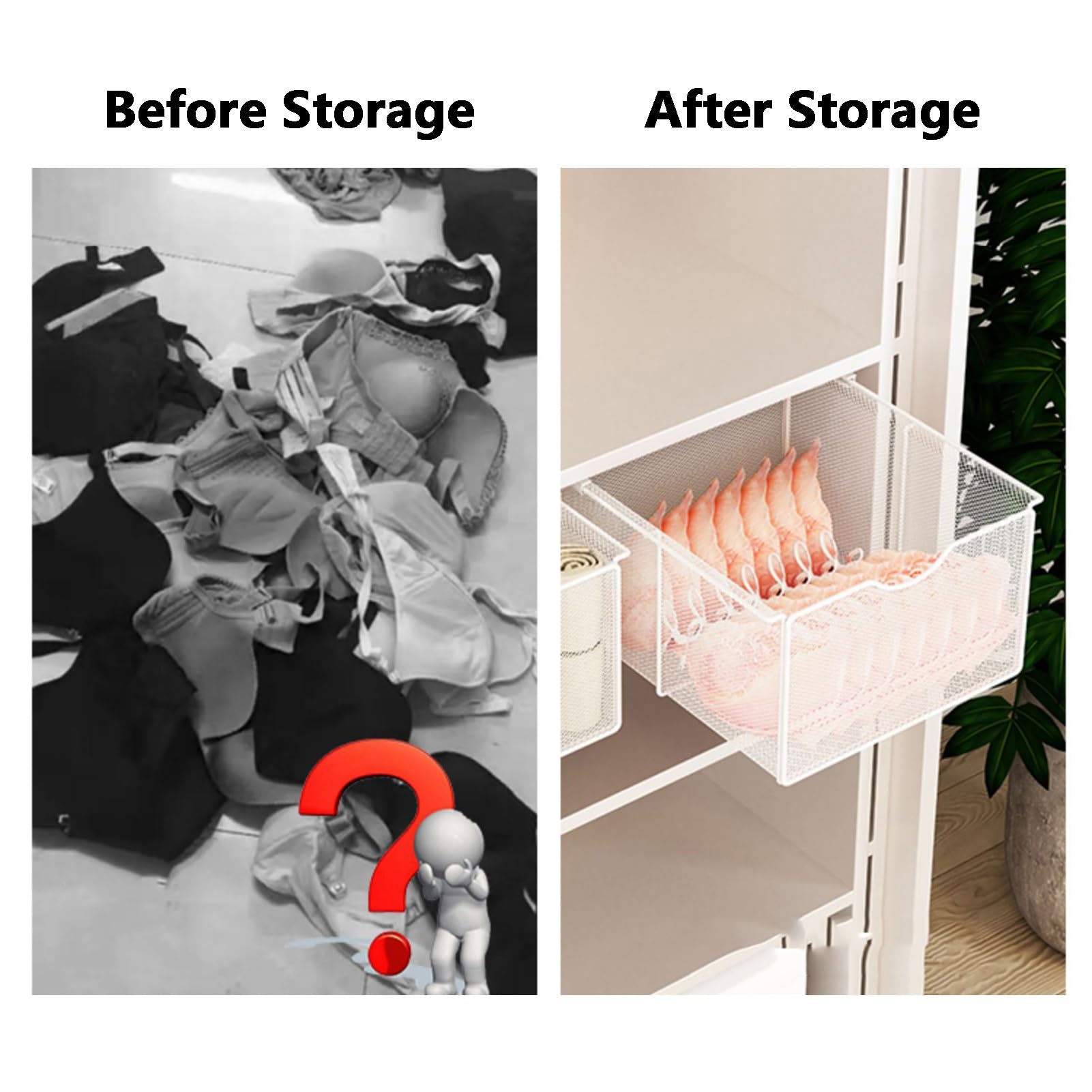 Paniers de placard coulissants en maille métallique peu encombrante – Installation sans perçage pour la maison, la salle de bain, l'armoire, le garde-manger et solution de rangement pour linge de
