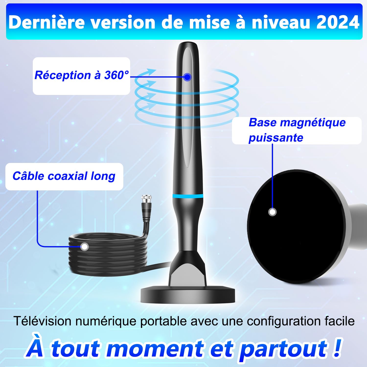 Antenne TV Intérieure Puissante 2025 - Réception 420km, 360° - Compatible 4K/HD - Installation Facile