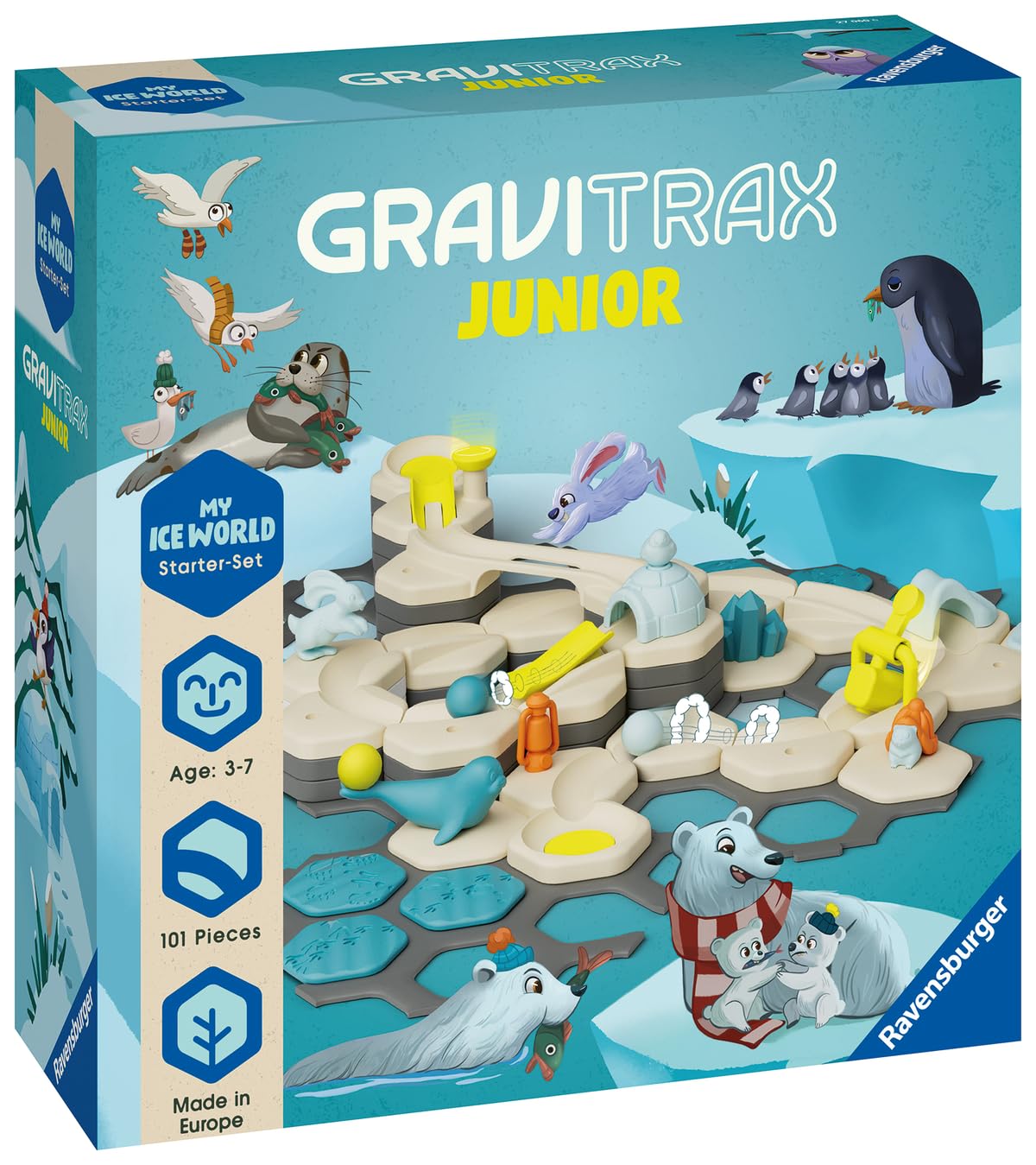 Ravensburger - Gravitrax Junior - Starter Set - Ice - 27060 - Jeu de Construction STEM - Circuits de Billes créatifs - Coloré - 100 pièces - Dès 3 Ans jusqu'à 7 Ans - Version française