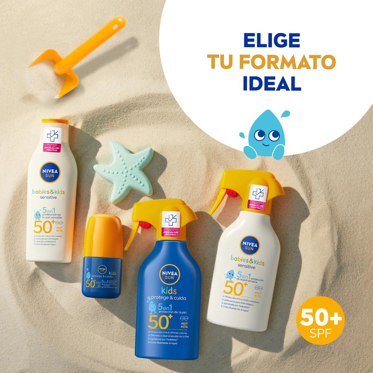 NIVEA SUN Babies & Kids Sensitive - Spray FP50+ - Protector Solar Infantil - Protección UVA/UVB - Resistente al Agua - Crema para Bebés y Niños - Piel sensible - Desde 6 meses - 250 ml