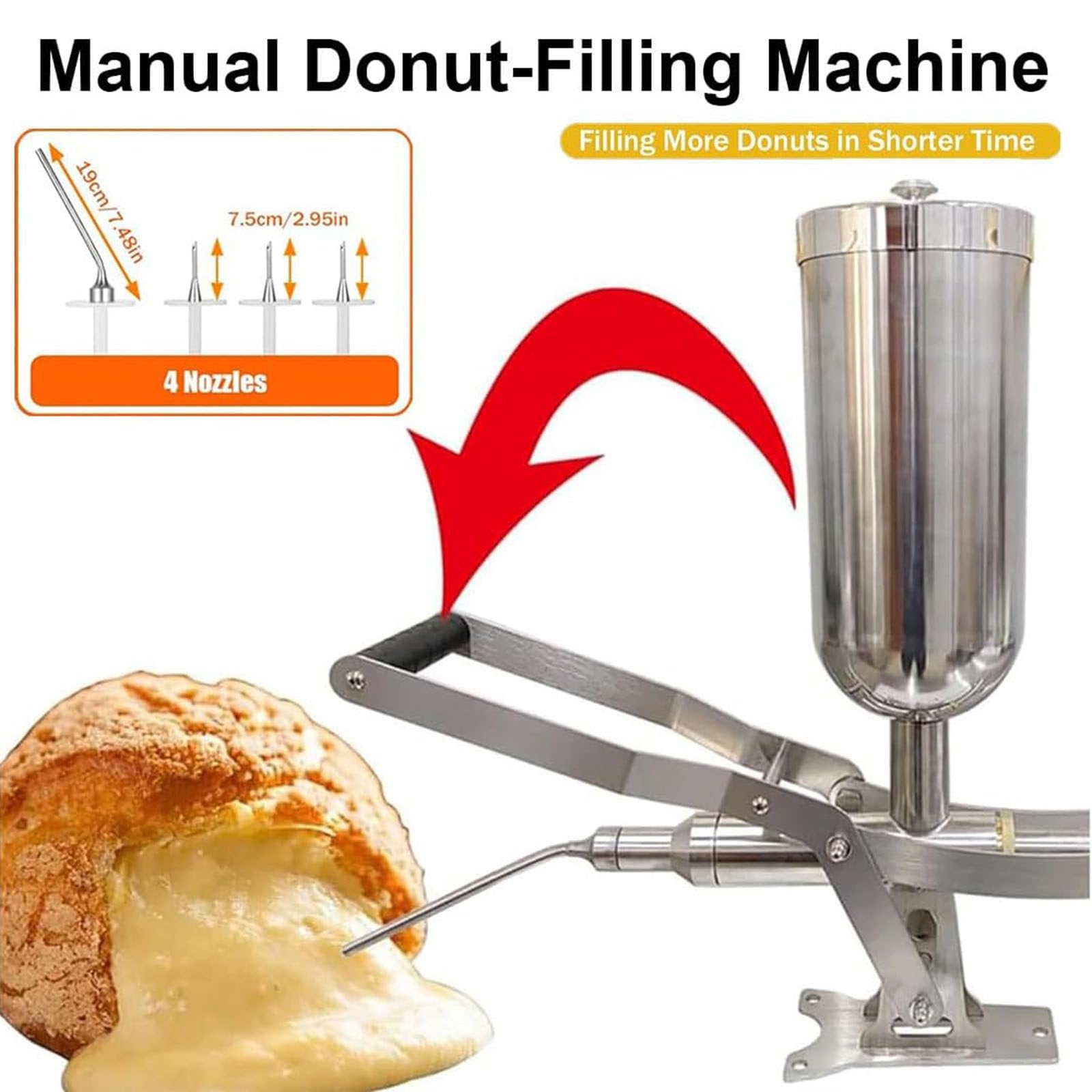 Máquina de churro manual de 5 litros, inyector de postre de acero inoxidable para crema, mermelada, chocolate con 4 boquillas, equipo comercial de panadería para churros, eclairs, donas