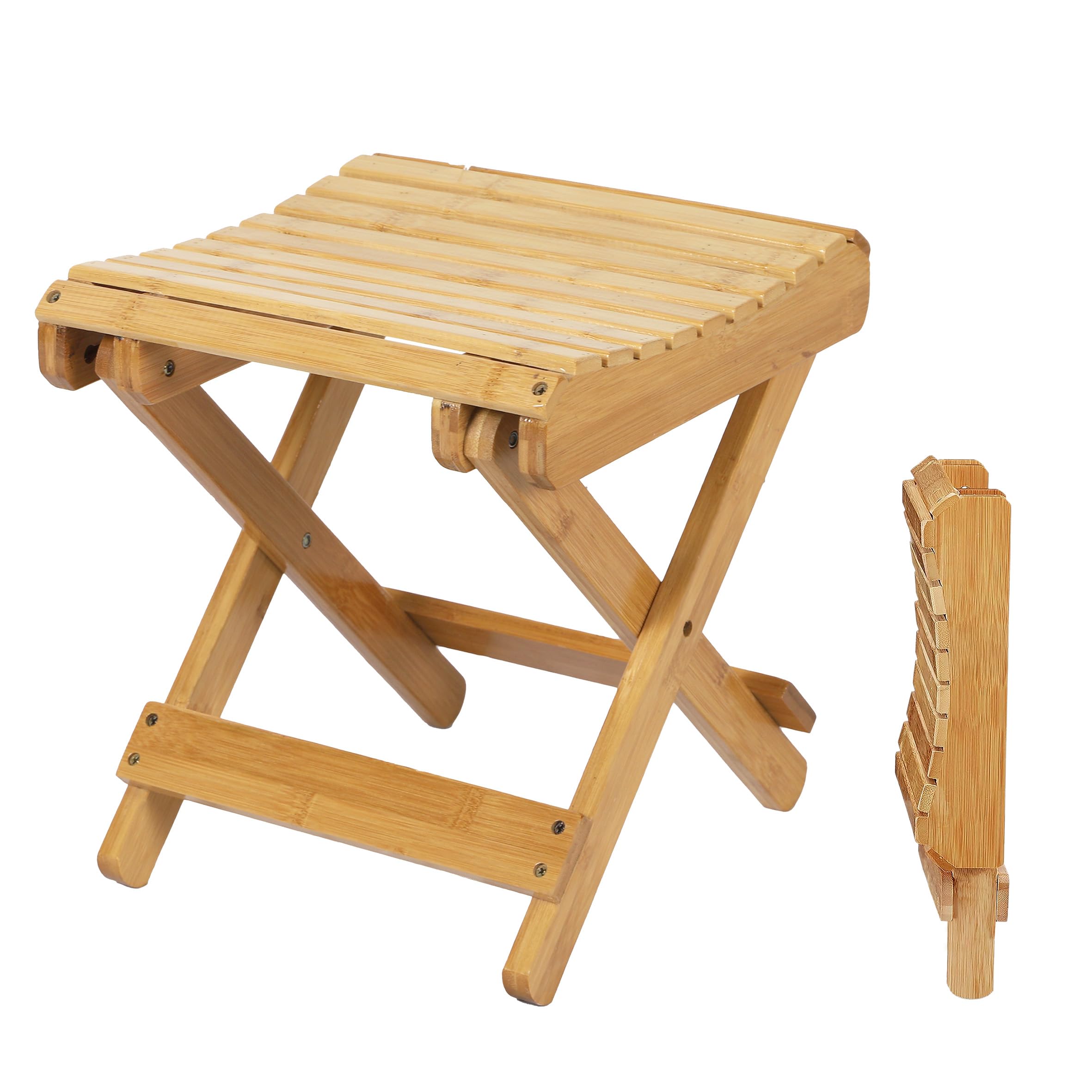 Spetebo Bamboo Folding Stool Rectangular Natural 28 x 28 cm Wooden Folding Stool Universal Kitchen Bathroom Hallway