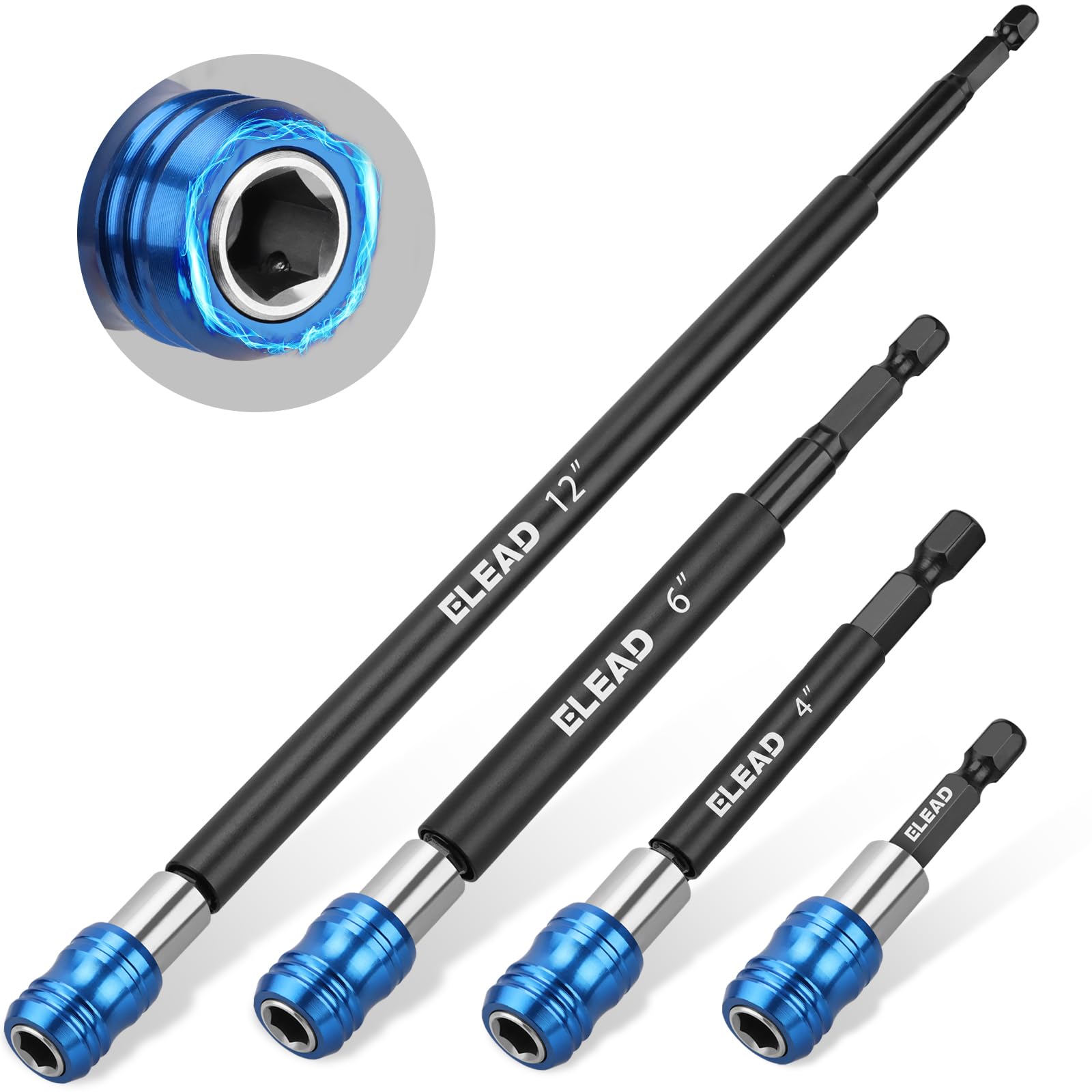 Photo 1 of ** missing multiple pieces **
4-Piece 2", 4", 6", 12" Drill Bit Extension Set, Magnetic Screwdriver Bit Holder Extender with Aluminum Sleeve, 1/4 Inch Hex Shank Quick Release Extension Adapter, Durable CR-V Steel