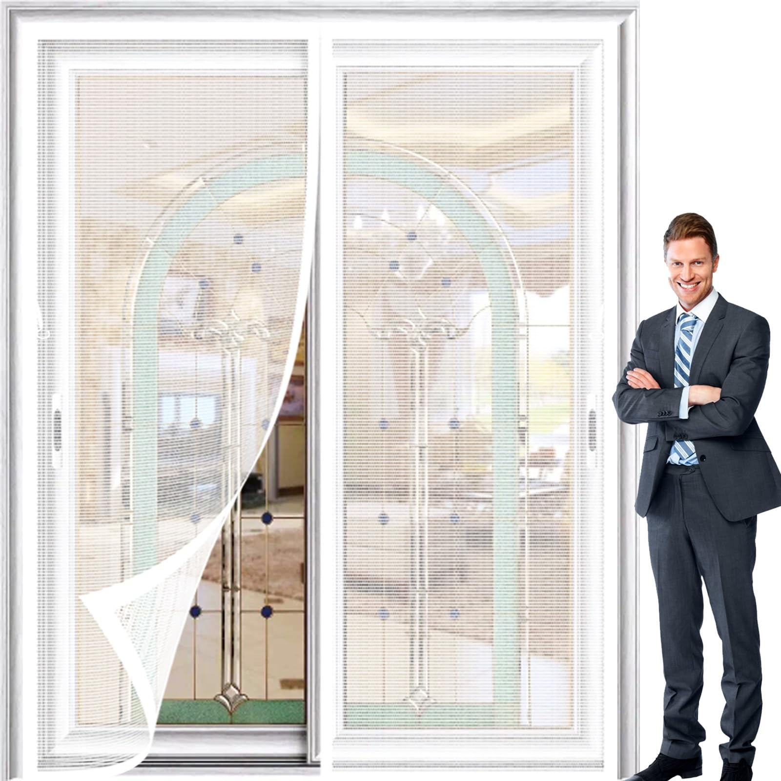 Moustiquaire magnétique porte 99 x 215 cm anti-moustique blanc pour patio et couloir