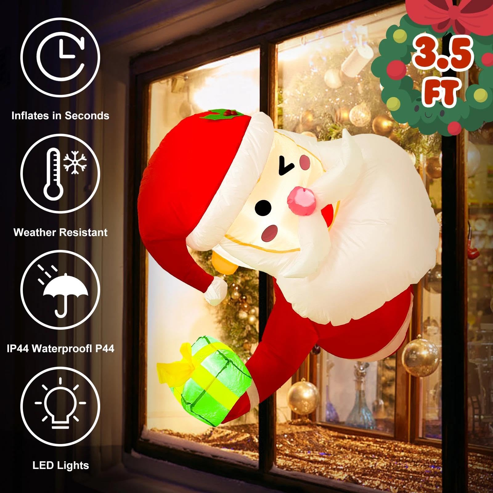 Babbo Natale Gonfiabile di Natale da 3,5 Piedi Che Si sporge dalla Finestra, Decorazioni Natalizie per Esterni Che Si gonfiano per la Decorazione del Prato di Capodanno