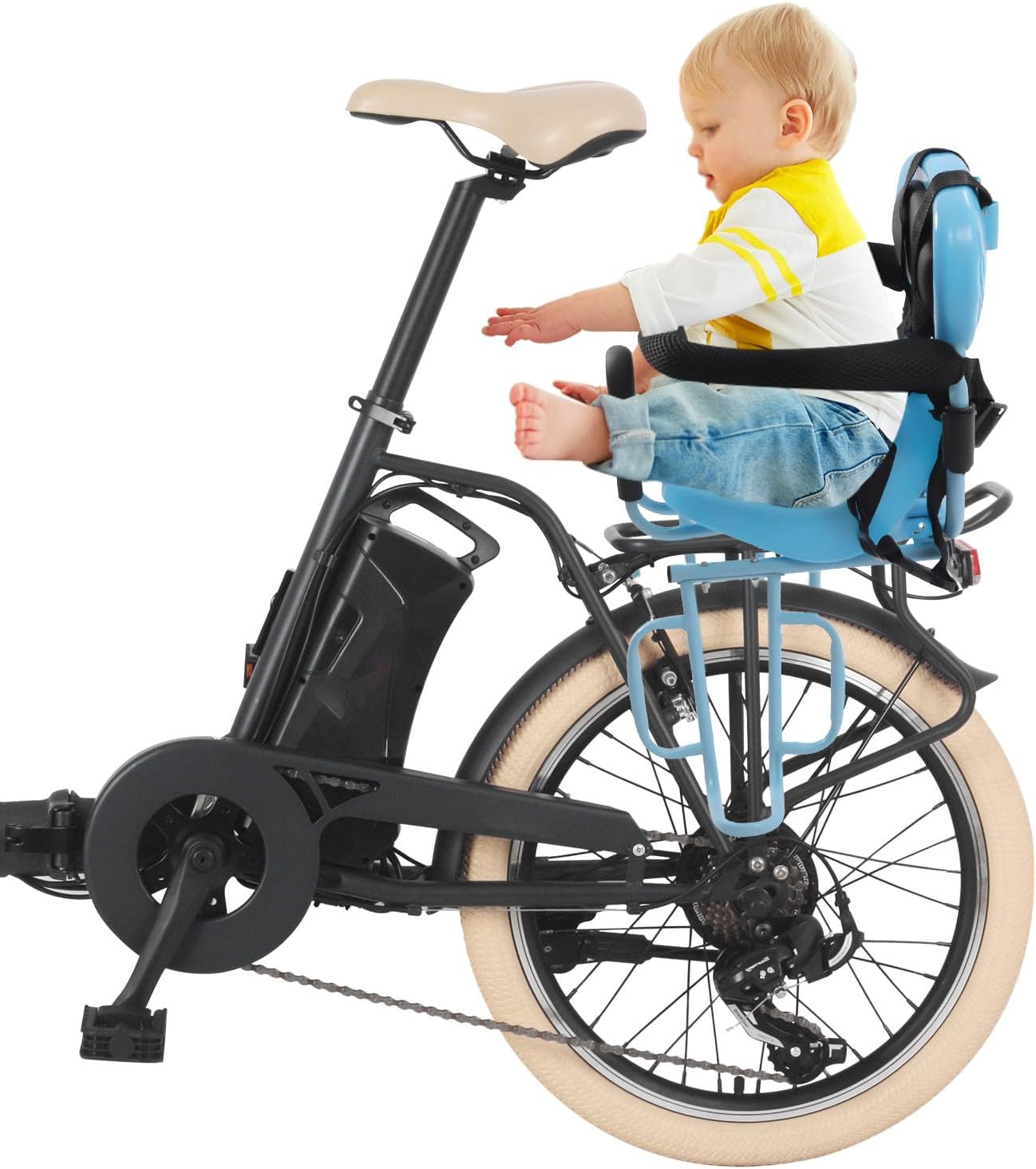 Removable Rear Kids Bike Seat, Portable Baby Safety Rear Seat with Soft Cushion, Back-Mounted Child Bike Seat Baby Bicycle Toddler Bike Seat Safety Carrier for Children 6 Months to 6 Years