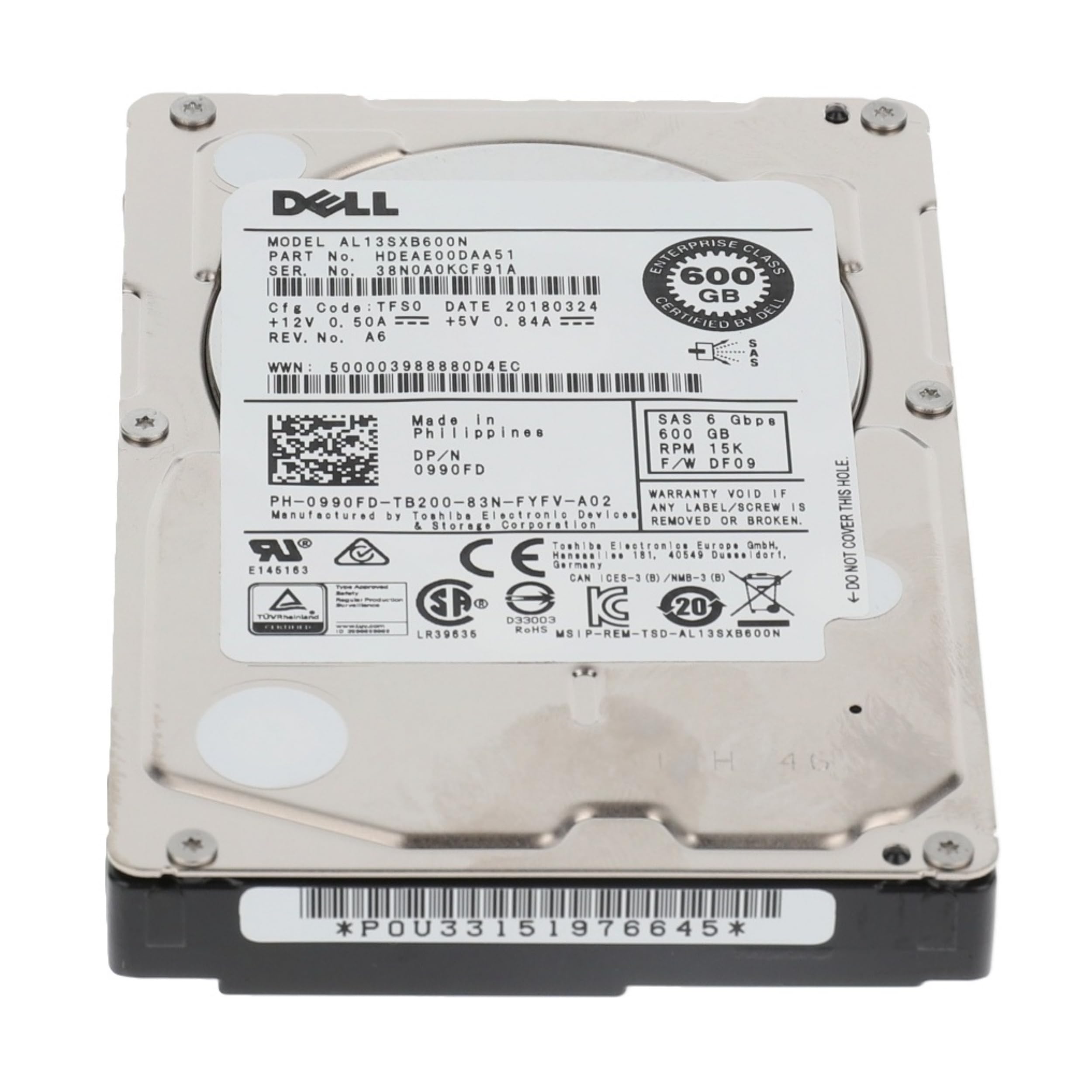 P4Y 2.5" HDD 600GB SAS 15K RPM 6G/s 5V pour Dell 990FD AL13SXB600N Enterprise Class