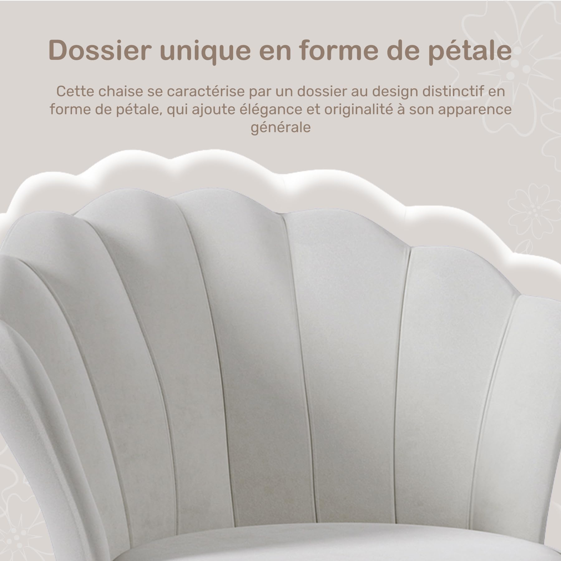 Modern Samt Esszimmerstuhl, Gepolsterter Schminktischstuhl mit Blütenblattförmiger Rückenlehne und Goldenen Beinen, eignet für Wohnzimmer, Schlafzimmer und Esszimmer, Grau