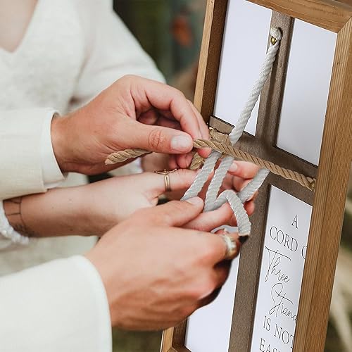 Miniatura 3 de Letreros de 3 hebras de unidad de boda, un cordón de tres hebras, trenza de cruz de madera para ceremonia, hilo de corbata de nudo de Dios,