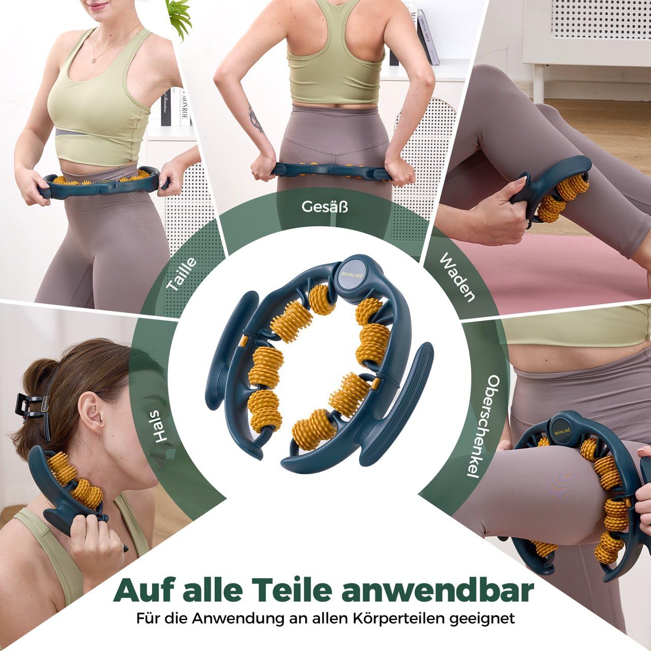 Anti-Cellulite Massagegerät mit Trockenbürste – Manuelles Faszienmassage Set für Beine, Po, Bauch & Arme – Hautstraffung & Lymphdrainage – Inklusive Baumwollbeutel