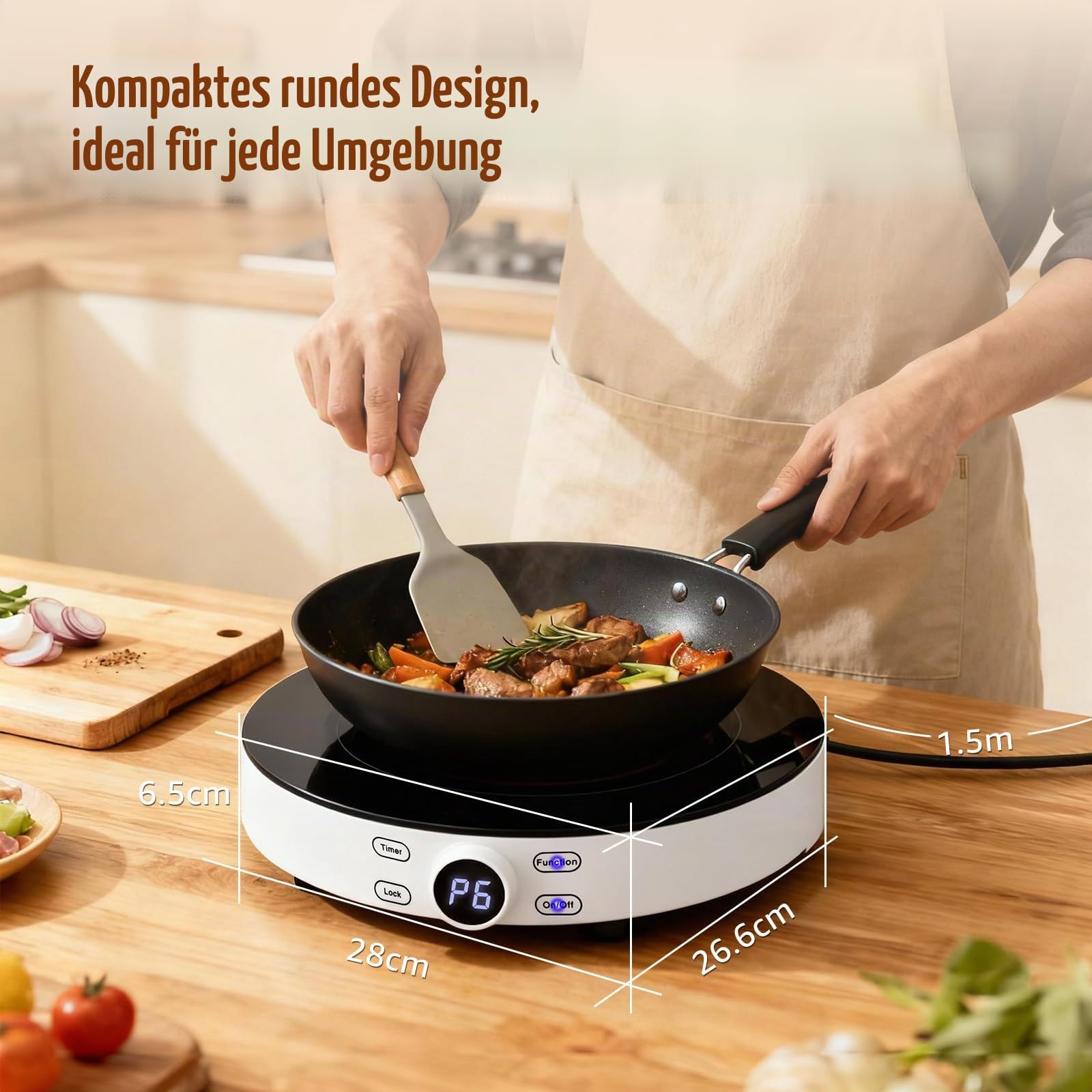 Aigostar Induktionskochplatte 2000W Glaskeramik Digitalanzeige Sensor Touch Timer