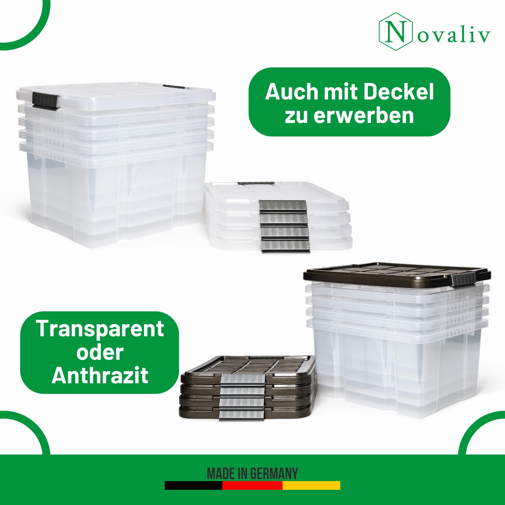 Novaliv 10x Aufbewahrungsboxen ohne Deckel 27L transparente Nestbar Drehstapelbox Euroboxen Kunststoffboxen BPA-frei 44,5x35,5x23 cm für Kistenregal