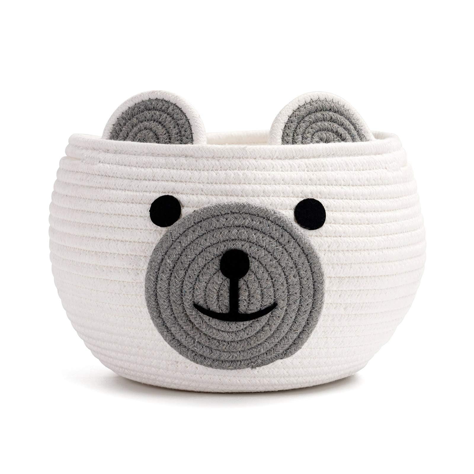 NALACAL Cute Bear-Themed Cotton Rope Basket, Woven Round Basket Decorative Cotton Basket Bear Design Bedroom Storage Basket Multifunctional Woven Cotton Basket for Children Corner Plant Basket Indoor