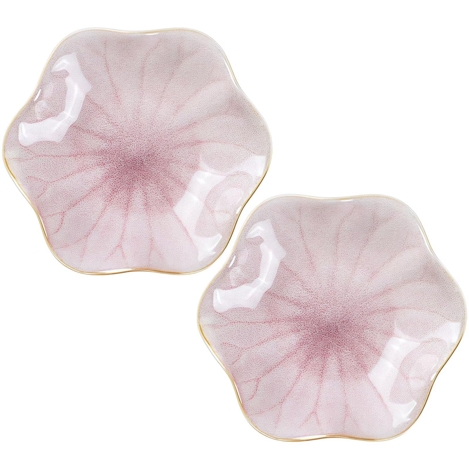 2Pcs Ceramic Jewelry Dish - Lotus Leaf Shape, for Ring Holder Necklace Small Key, Suitable for Mother Friend Sister, Gifts for Women, Cute Plate Trinket Tray, Home Decor (Pink-2PCS)