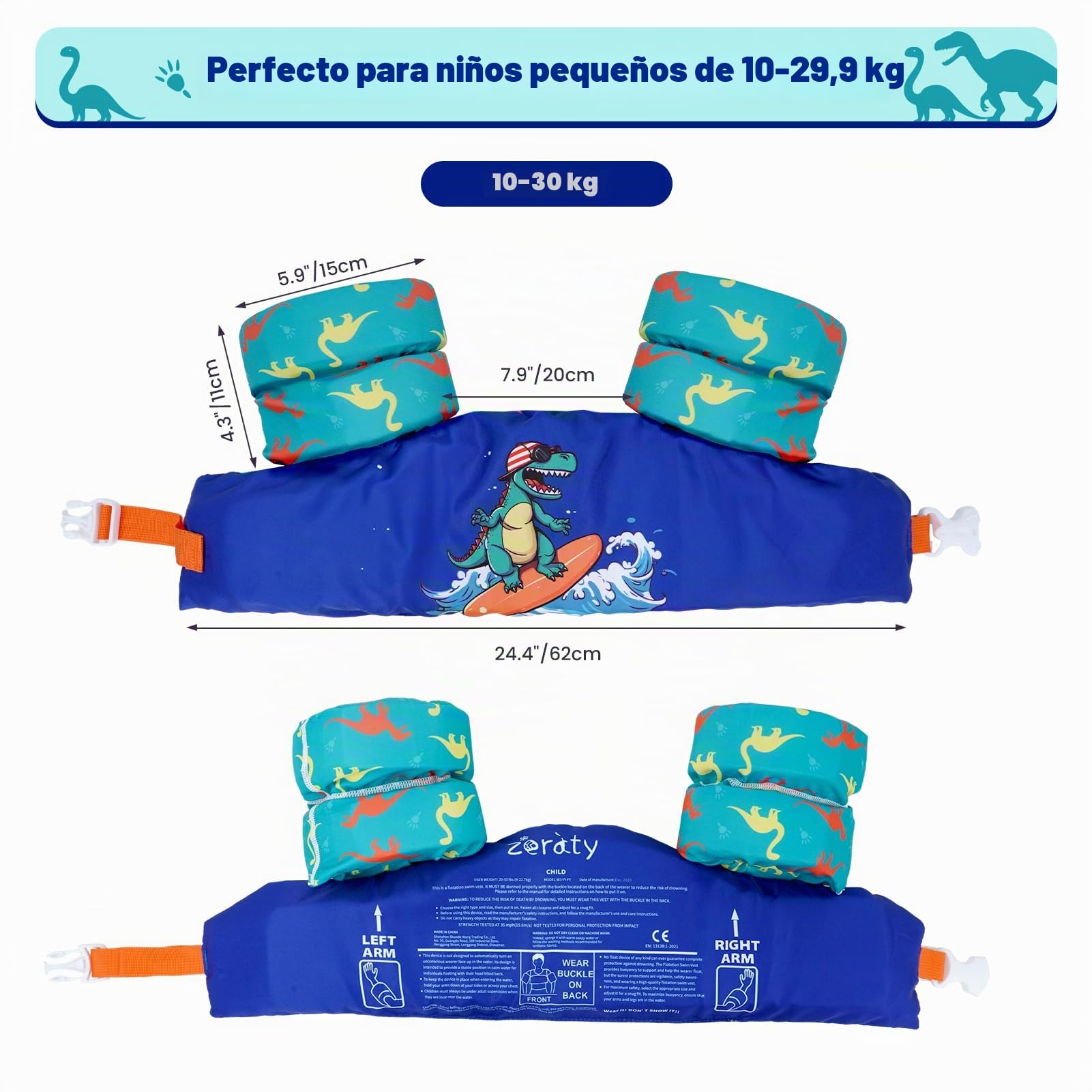 Zeraty Chaleco de natación Infantil Niños Flotadores Los niños nadan Brazo Banda con arnés de Hombro Brazo Alas, Natación Ayudas Chaqueta para 20-50 lbs/2-6 años de Edad Niños/Niñas