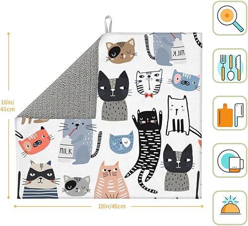 Miniatura 2 de Tapete de secado de platos para botella de leche de gatos divertidos, tapete de secado de platos, tapete absorbente de platos, tapete de secado de