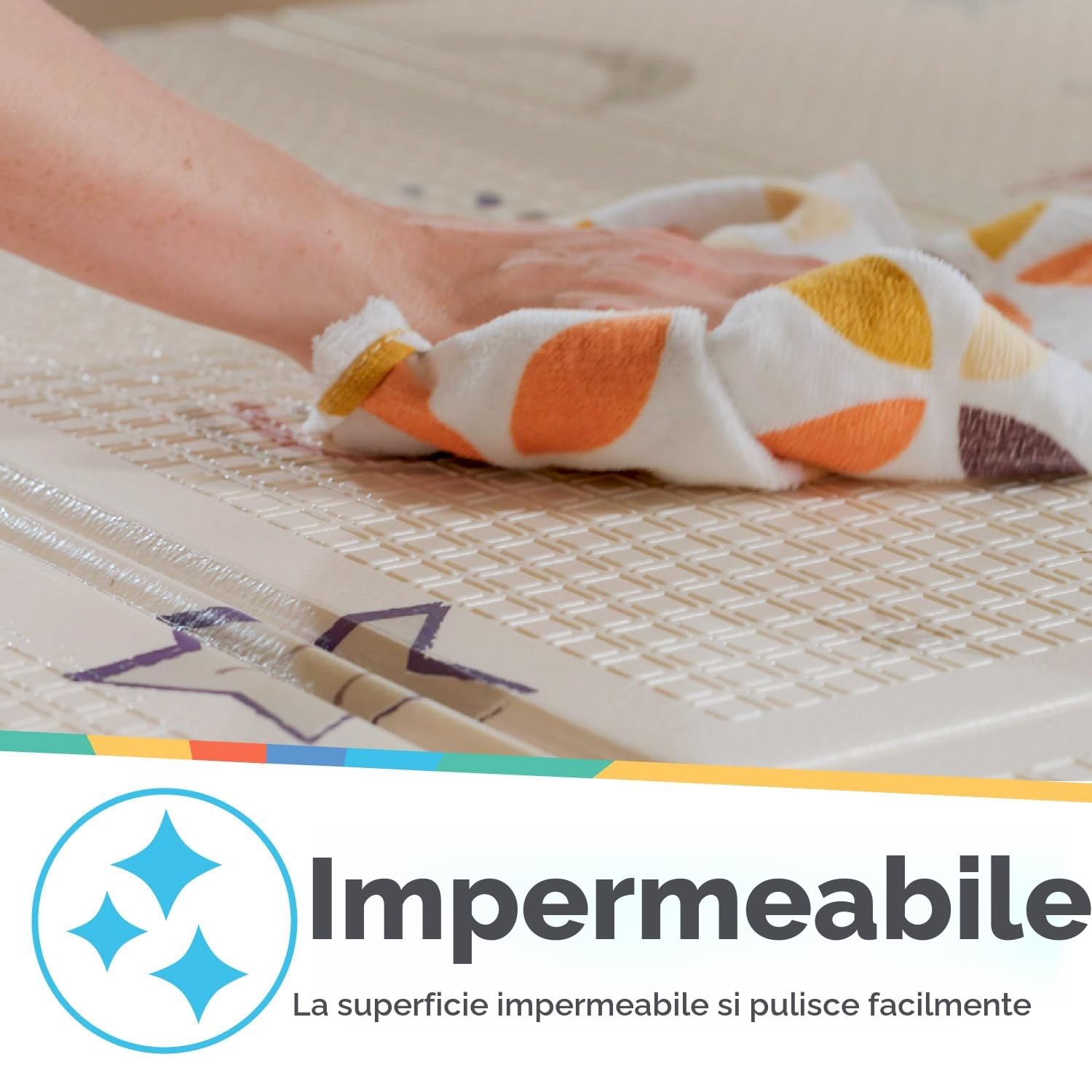 Nuby - Tappeto Gioco Bebè Imbottito Pieghevole e Reversibile - Tappetino Leggero e Morbido per Giocare sul Pavimento - Motivo Stelle e Cielo - Pavimento Imbottito per Bebè - 150x200 cm