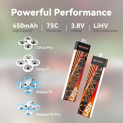 Miniatura 3 de BETAFPV 4pcs Lava 450mAh 1S 3.8V 75C LiHV FPV Lipo batería con conector BT2.0 para 1-2S FPV Tiny Whoop Drone Quadcopters como Meteor75, Meteor75