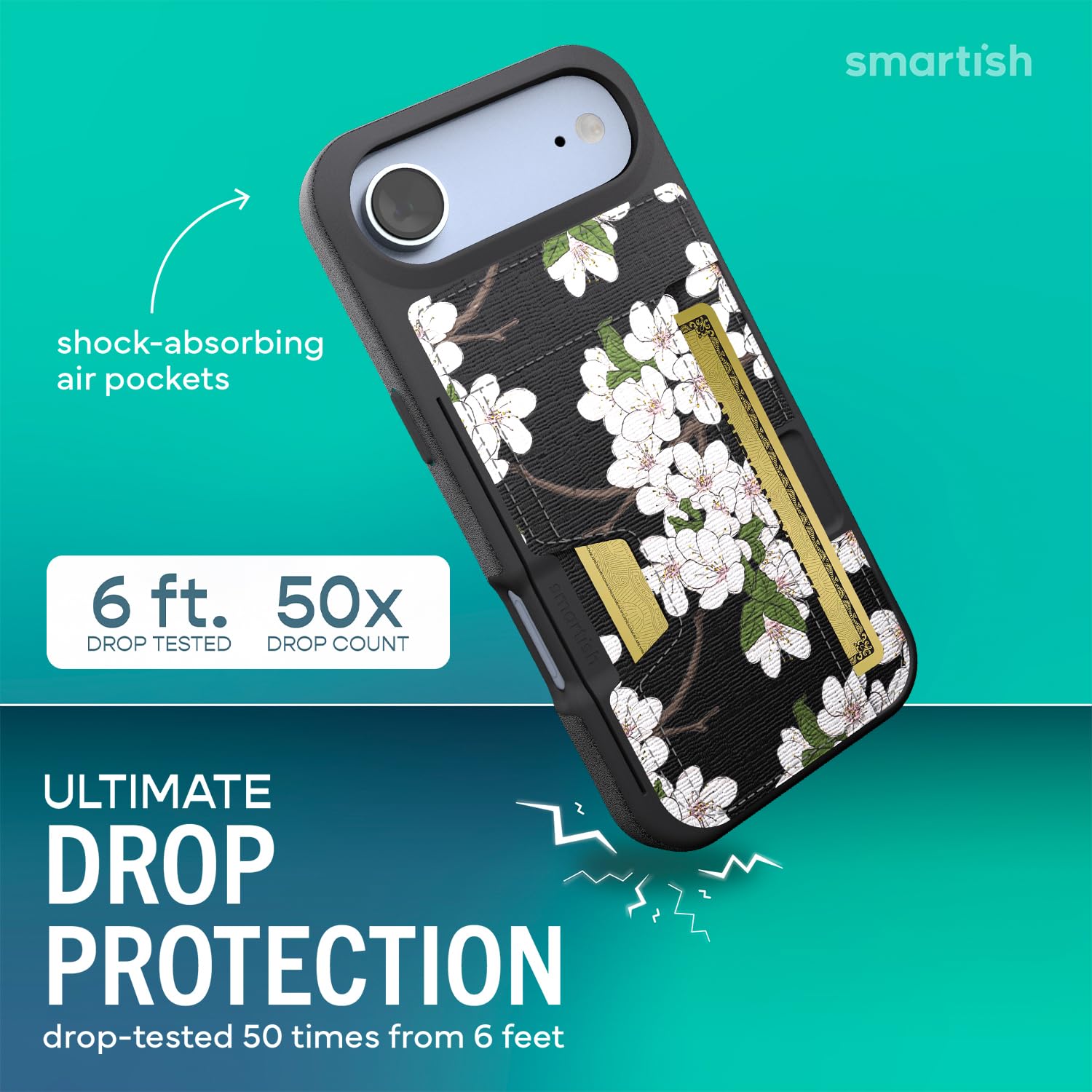 Smartish®, Wallet Slayer Vol. 2 - Funda tipo cartera para iPhone Air con tarjetero con protector para tarjetas y soporte, a prueba de caídas, modelo Very Cherry Blossom